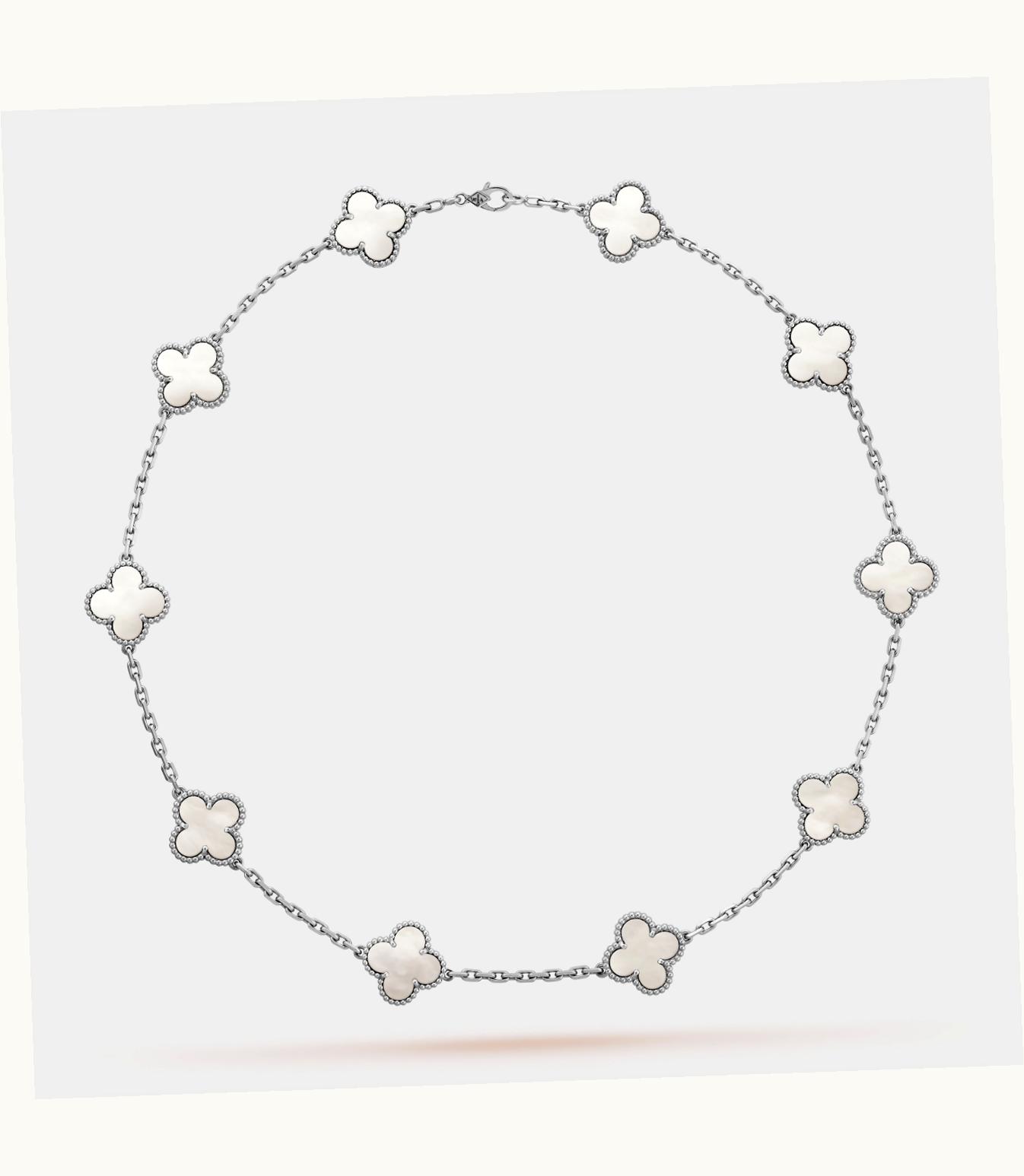 Van Cleef & Arpels Vintage Alhambra Necklace, 10 Motifs, Rhodium Plated 18k White Gold, White Mother-of-pearl