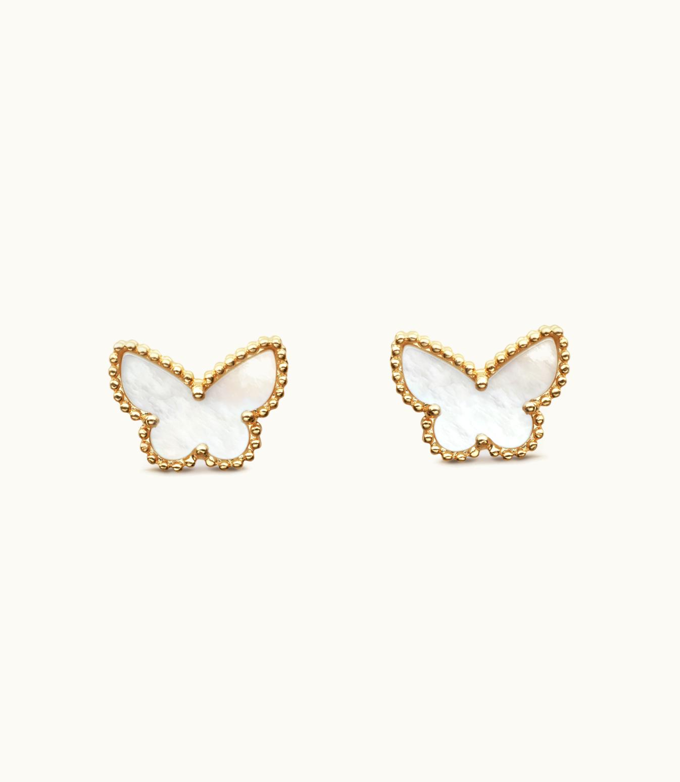 Van Cleef & Arpels Sweet Alhambra Butterfly Earstuds, 18k Yellow Gold, White Mother-of-pearl