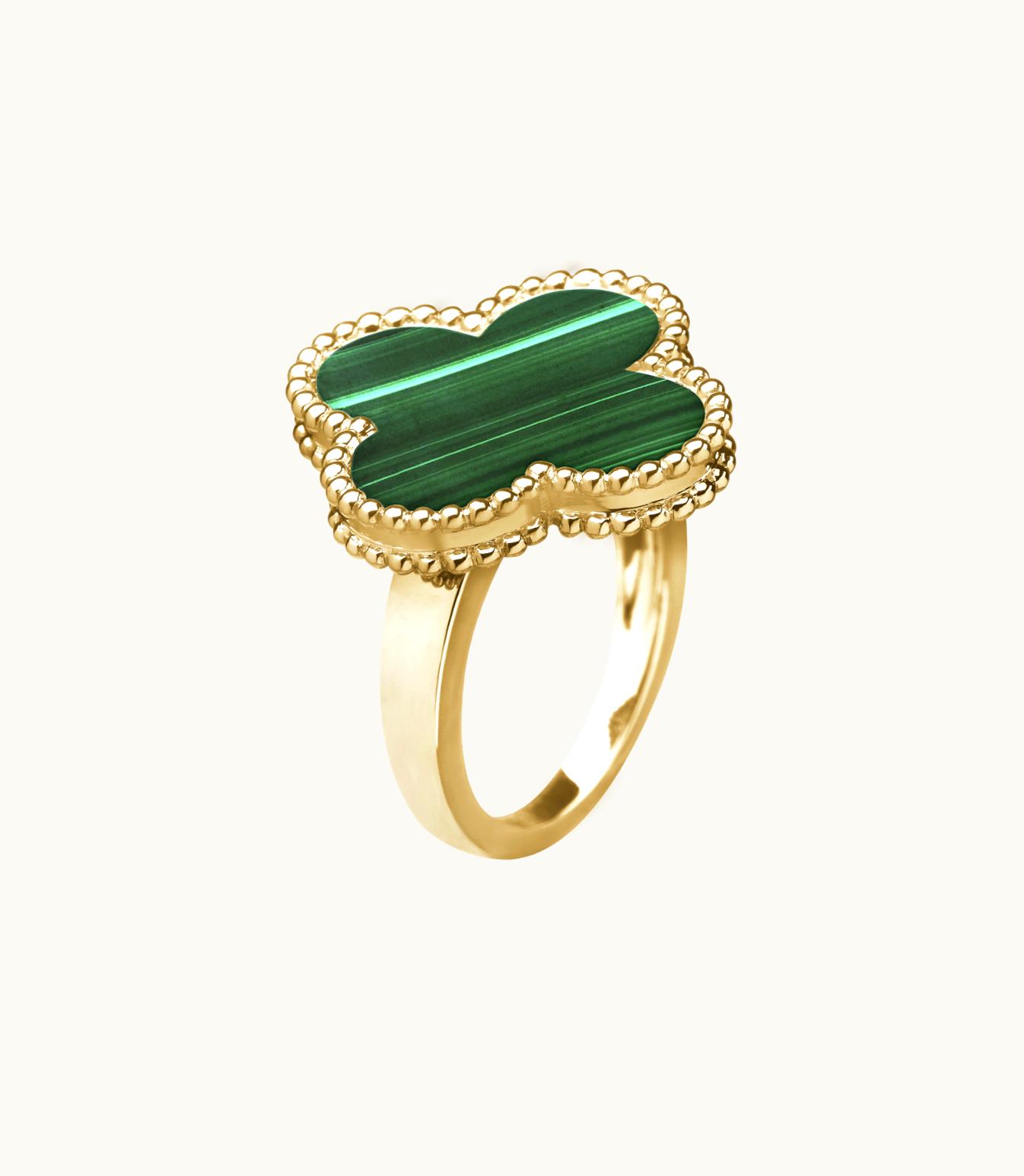 Van Cleef & Arpels Magic Alhambra Ring, 18k Yellow Gold, Malachite