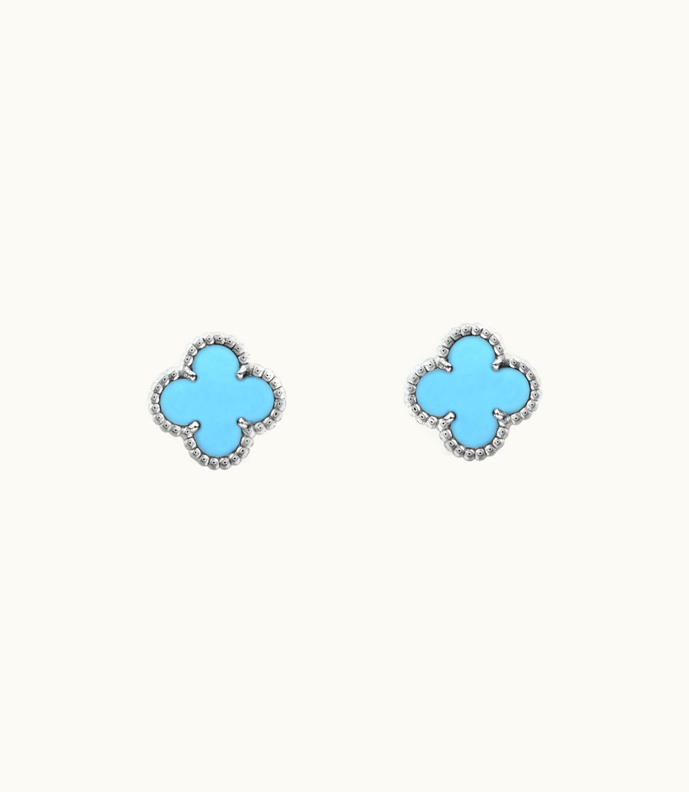 Van Cleef & Arpels Sweet Alhambra Earstuds, Rhodium Plated 18k White Gold, Turquoise