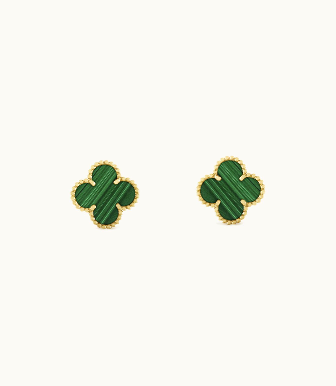 Van Cleef & Arpels Vintage Alhambra Earrings, 18k Yellow Gold, Malachite