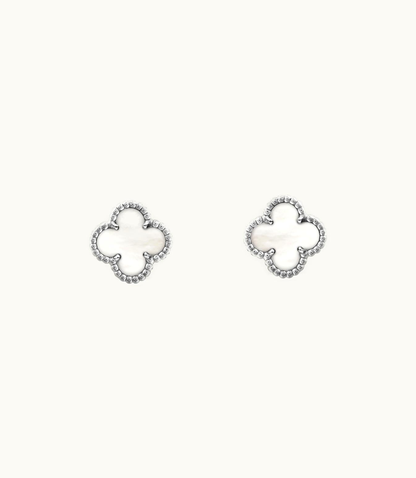 Van Cleef & Arpels Sweet Alhambra Earstuds, Rhodium Plated 18k White Gold, White Mother-of-pearl