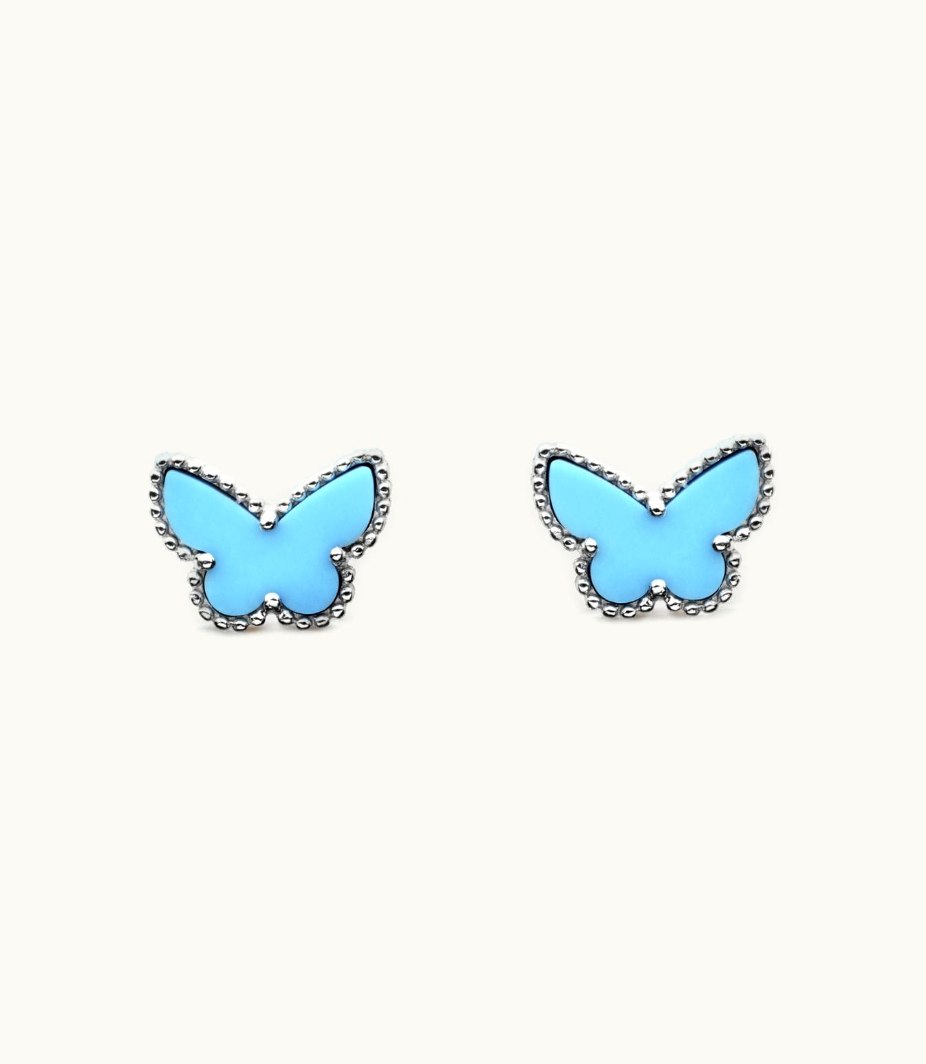 Van Cleef & Arpels Sweet Alhambra Butterfly Earstuds, Rhodium Plated 18k White Gold, Turquoise