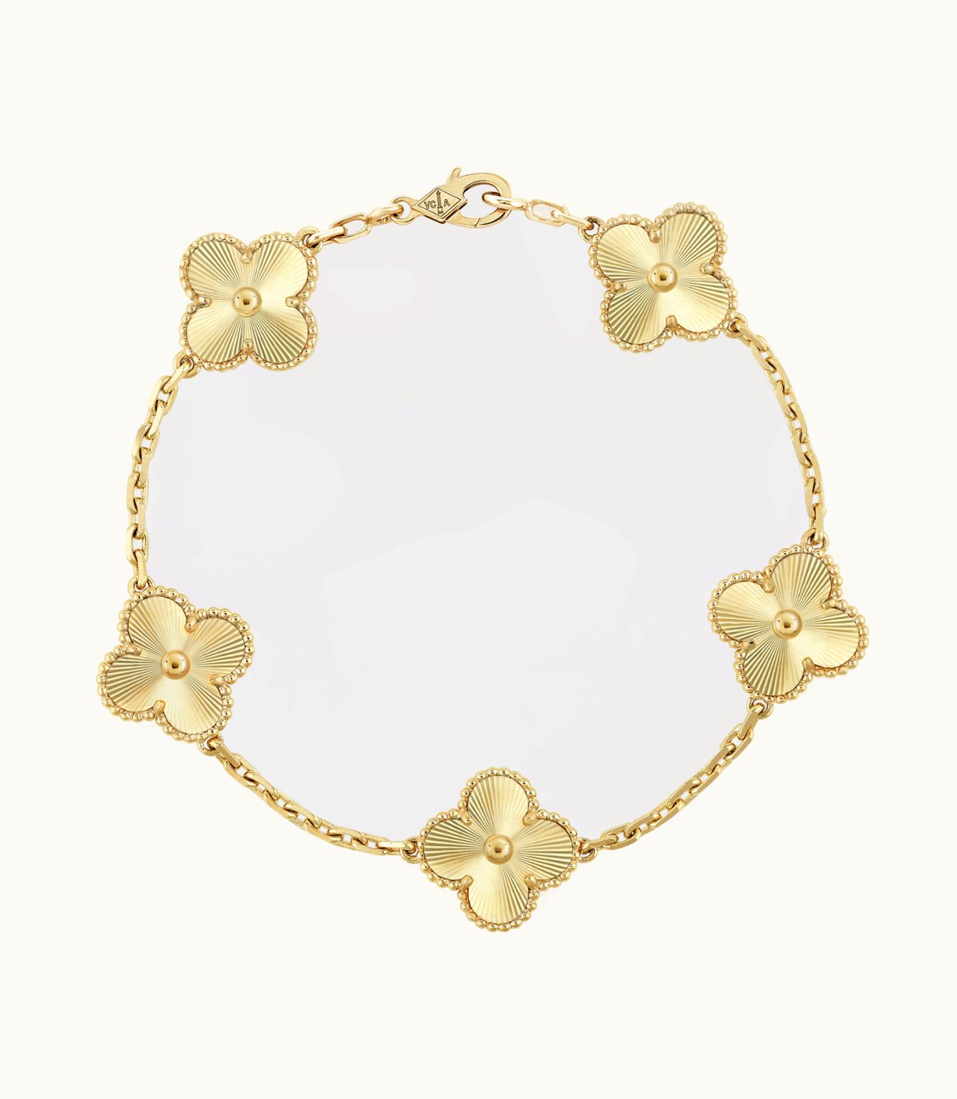 Van Cleef & Arpels Vintage Alhambra Bracelet, 5 Motifs, Guilloch‚àö¬© 18k Yellow Gold