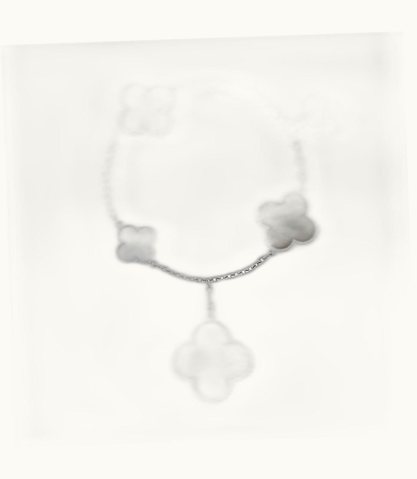 Van Cleef & Arpels Magic Alhambra Bracelet, 5 Motifs, Rhodium Plated 18k White Gold, Mother-of-pearl, Chalcedony