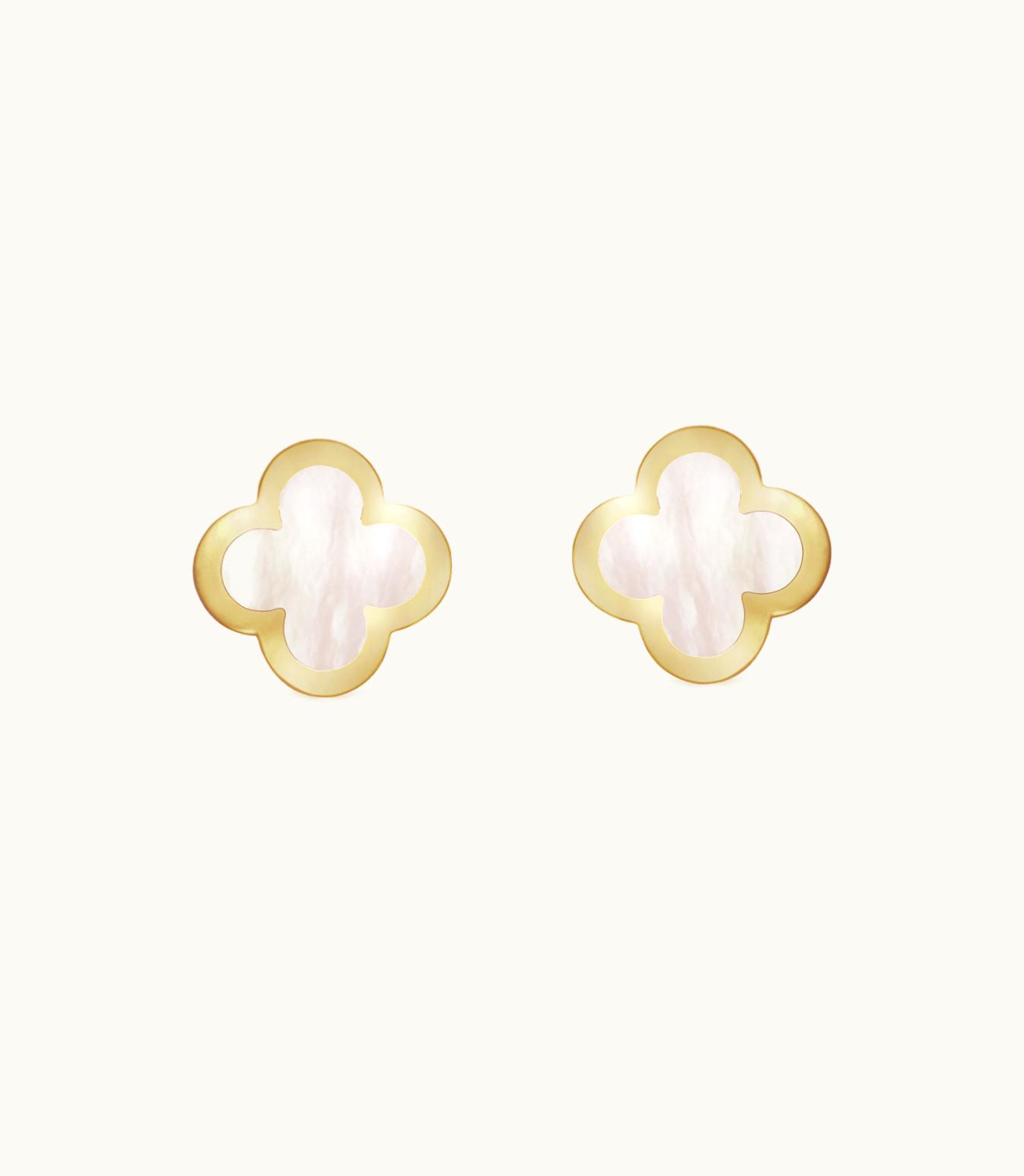 Van Cleef & Arpels Pure Alhambra Earstuds, 18k Yellow Gold, White Mother-of-pearl