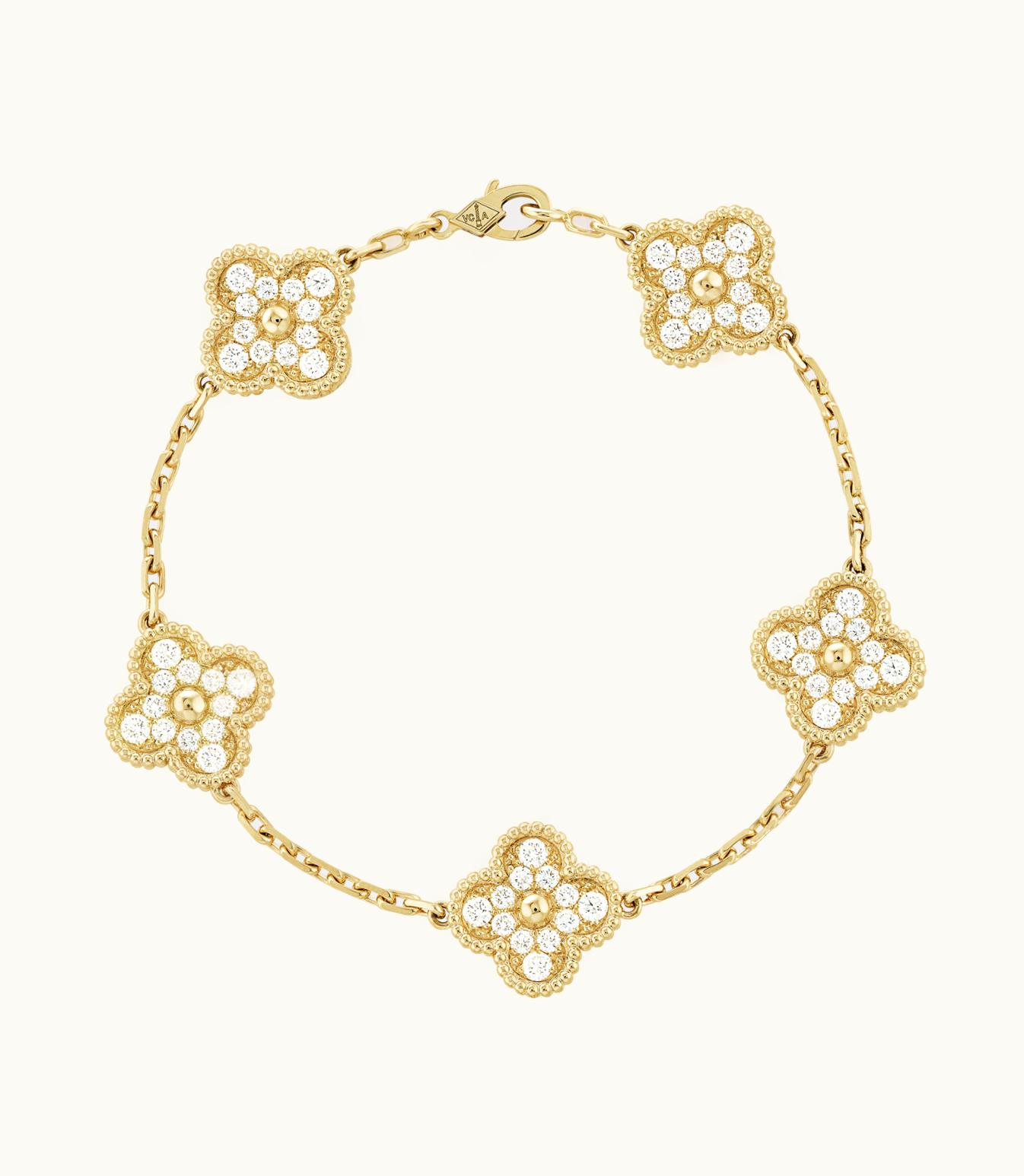 Van Cleef & Arpels Vintage Alhambra Bracelet, 5 Motifs, 18k Yellow Gold, Diamonds