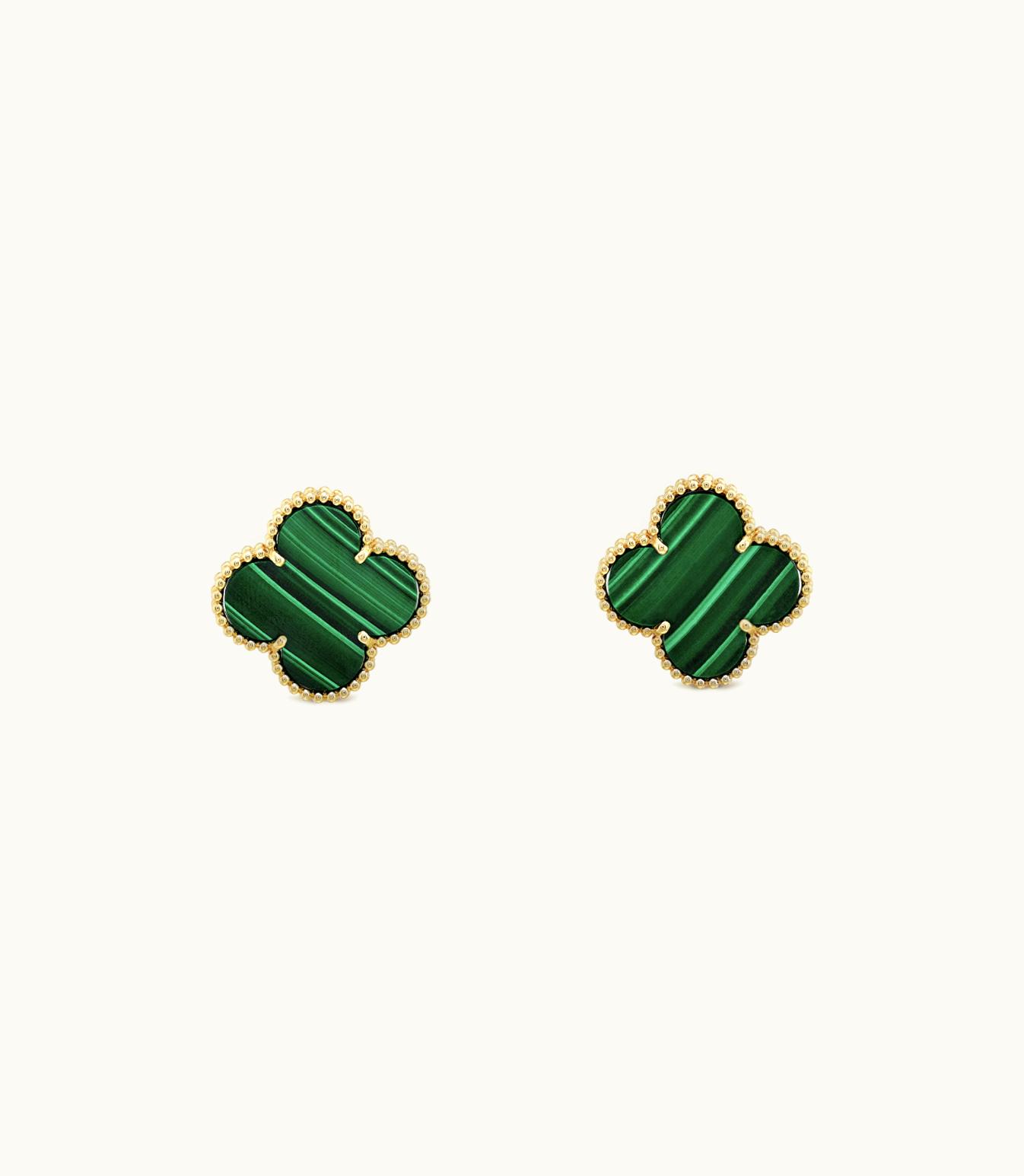Van Cleef & Arpels Magic Alhambra Earrings, 18k Yellow Gold, Malachite