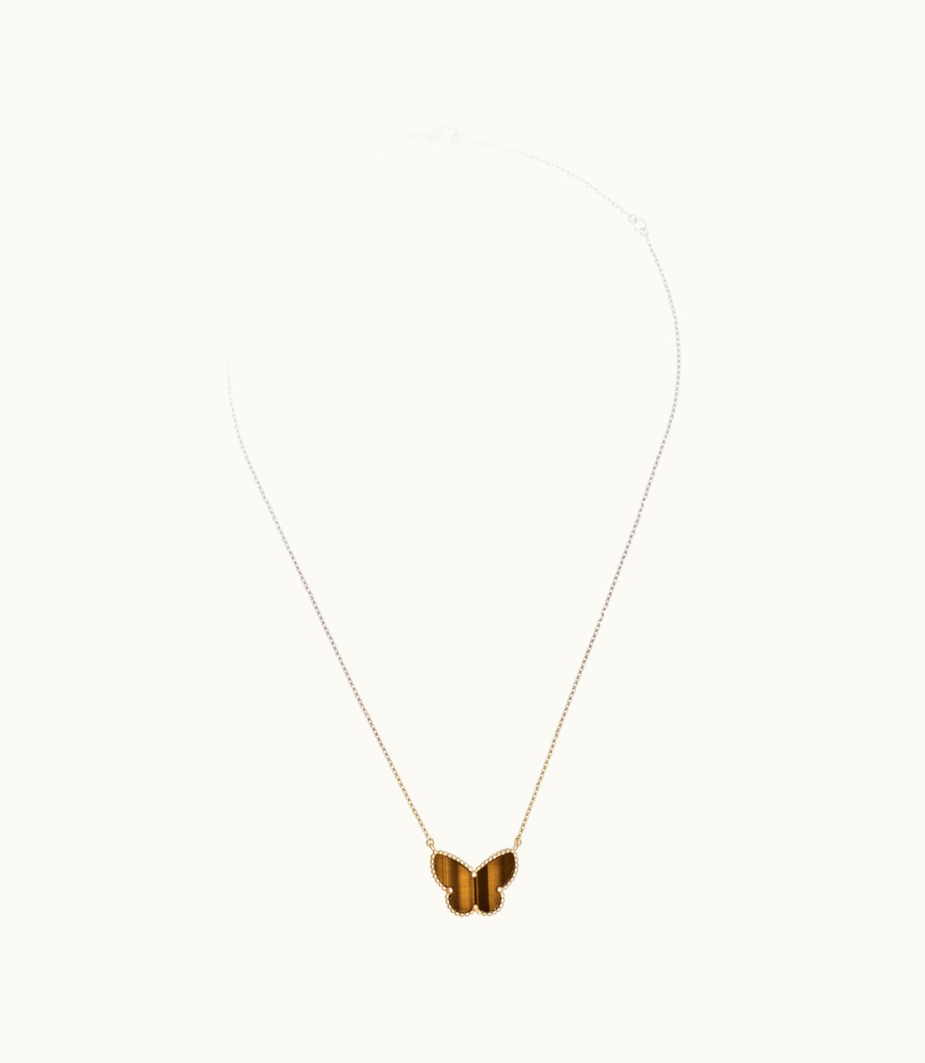 Van Cleef & Arpels Lucky Alhambra Butterfly Pendant, 18k Yellow Gold, Tiger's Eye