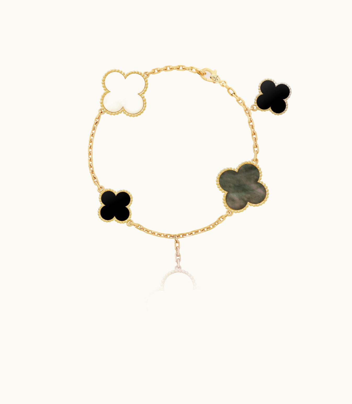 Van Cleef & Arpels Magic Alhambra Bracelet, 5 Motifs, 18k Yellow Gold, Mother-of-pearl, Onyx