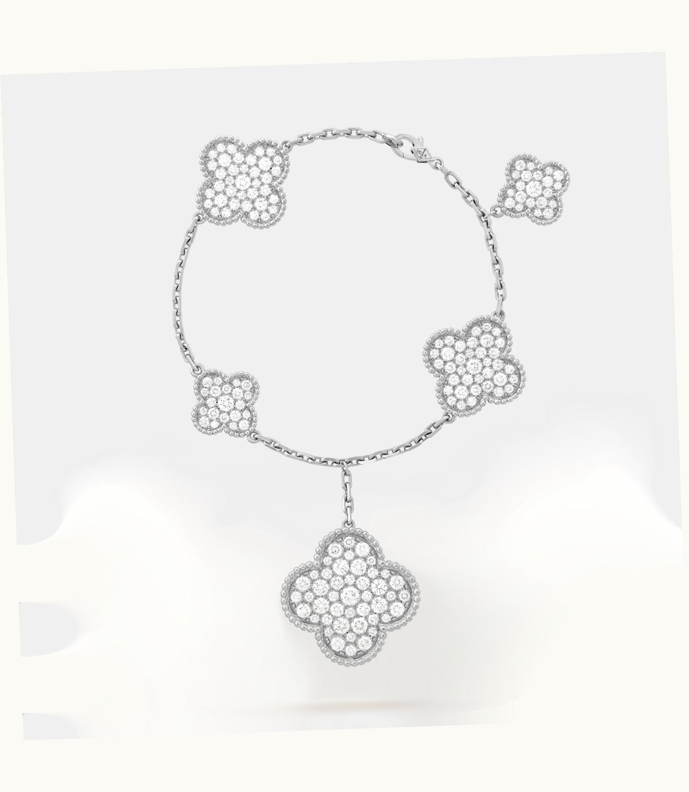Van Cleef & Arpels Magic Alhambra Bracelet, 5 Motifs, Rhodium Plated 18k White Gold, Diamonds