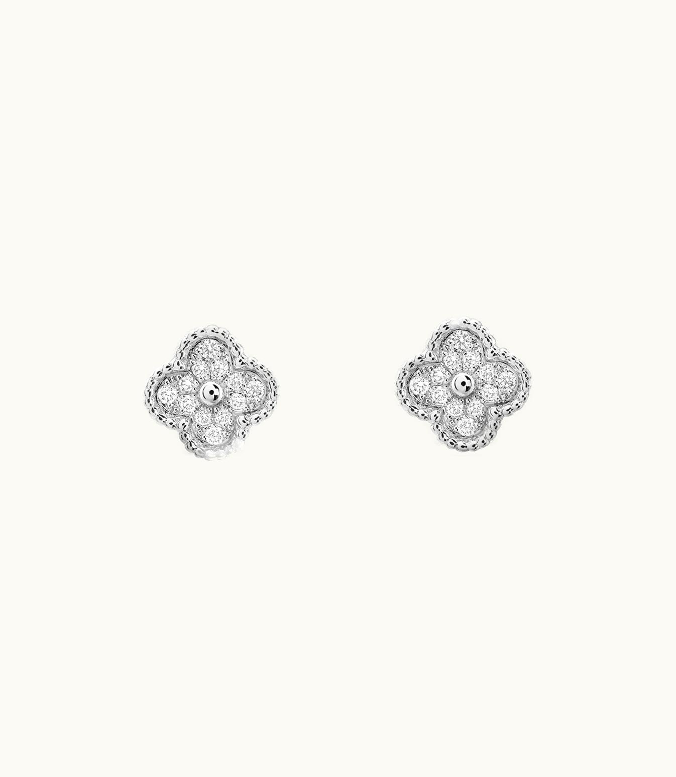 Van Cleef & Arpels Sweet Alhambra Earstuds, Rhodium Plated 18k White Gold, Diamonds