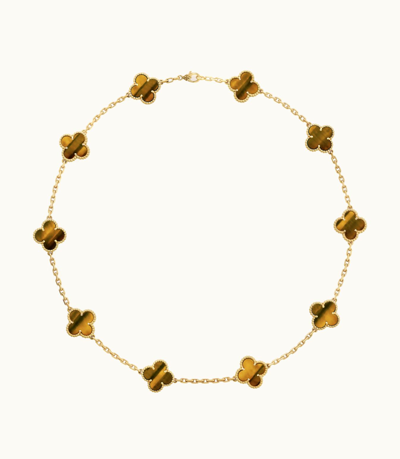 Van Cleef & Arpels Vintage Alhambra Necklace, 10 Motifs, 18k Yellow Gold, Tiger's Eye