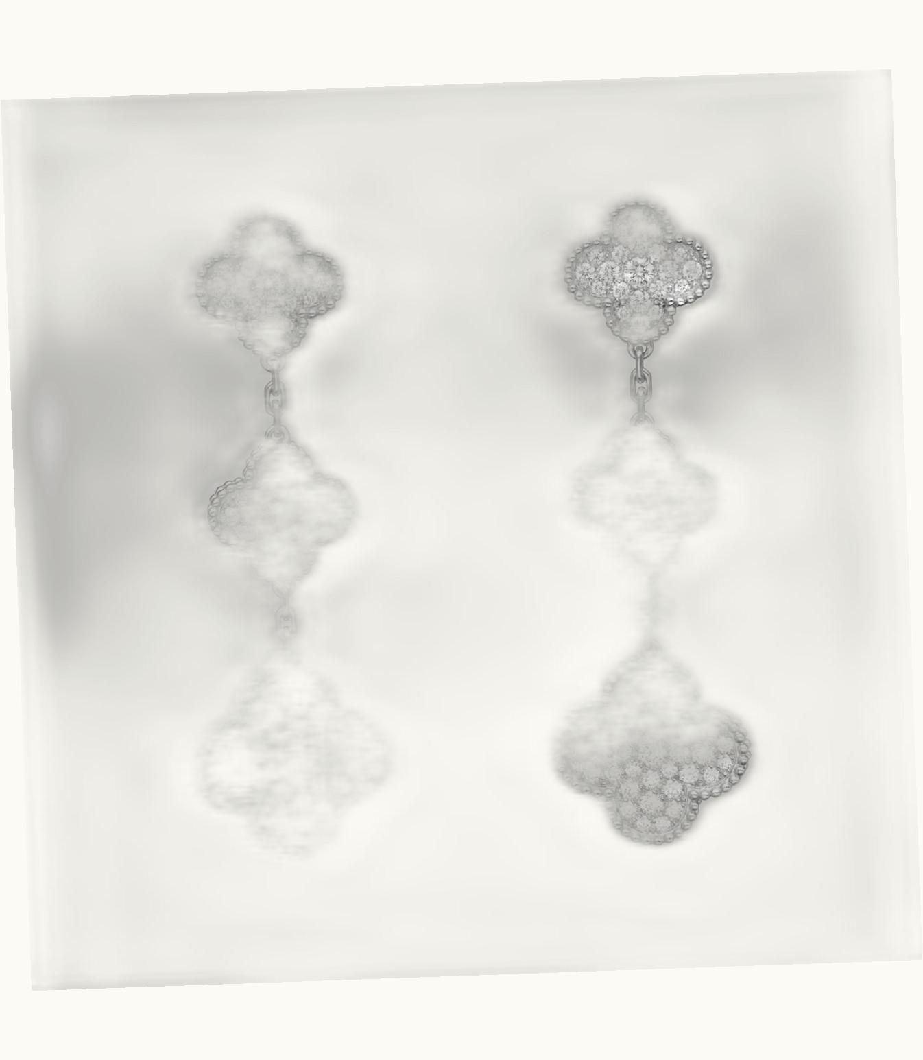 Van Cleef & Arpels Magic Alhambra Earrings, 3 Motifs, Rhodium Plated 18k White Gold, Diamonds