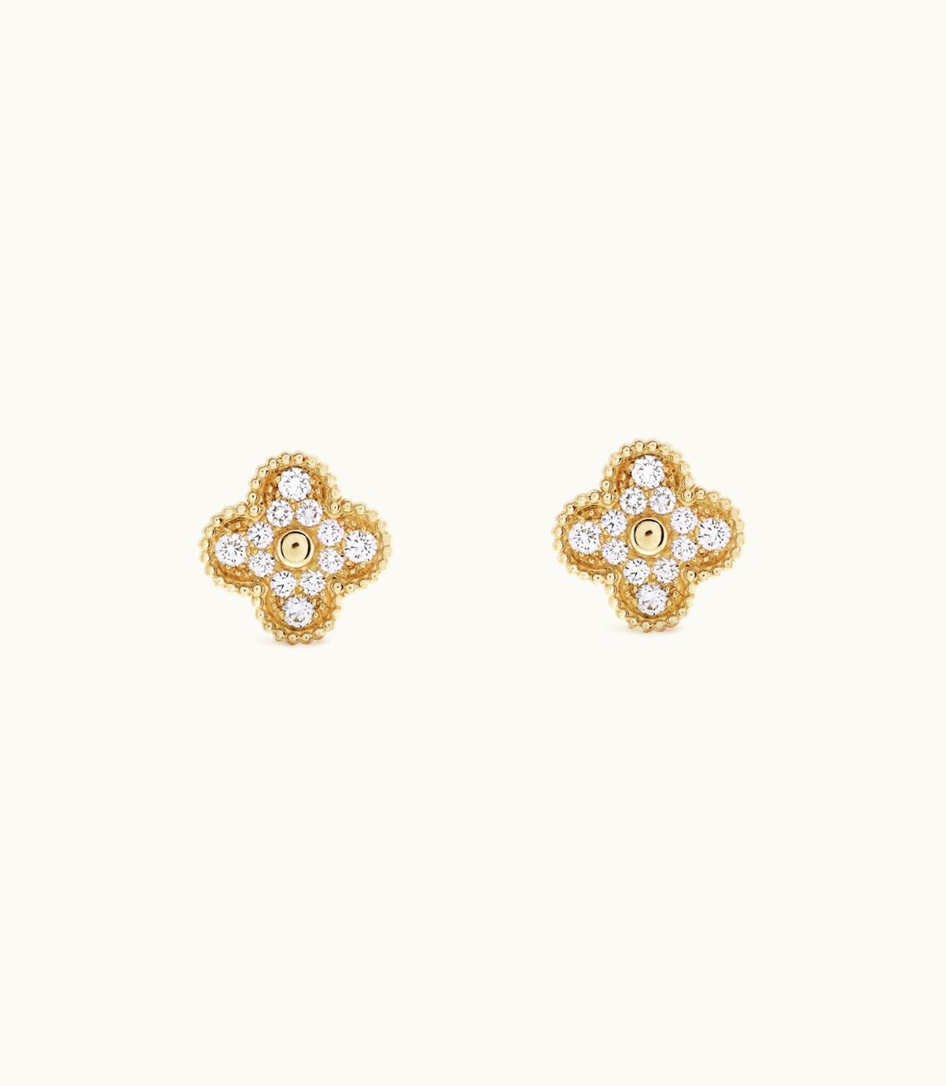 Van Cleef & Arpels Vintage Alhambra Earrings, 18k Yellow Gold, Diamonds
