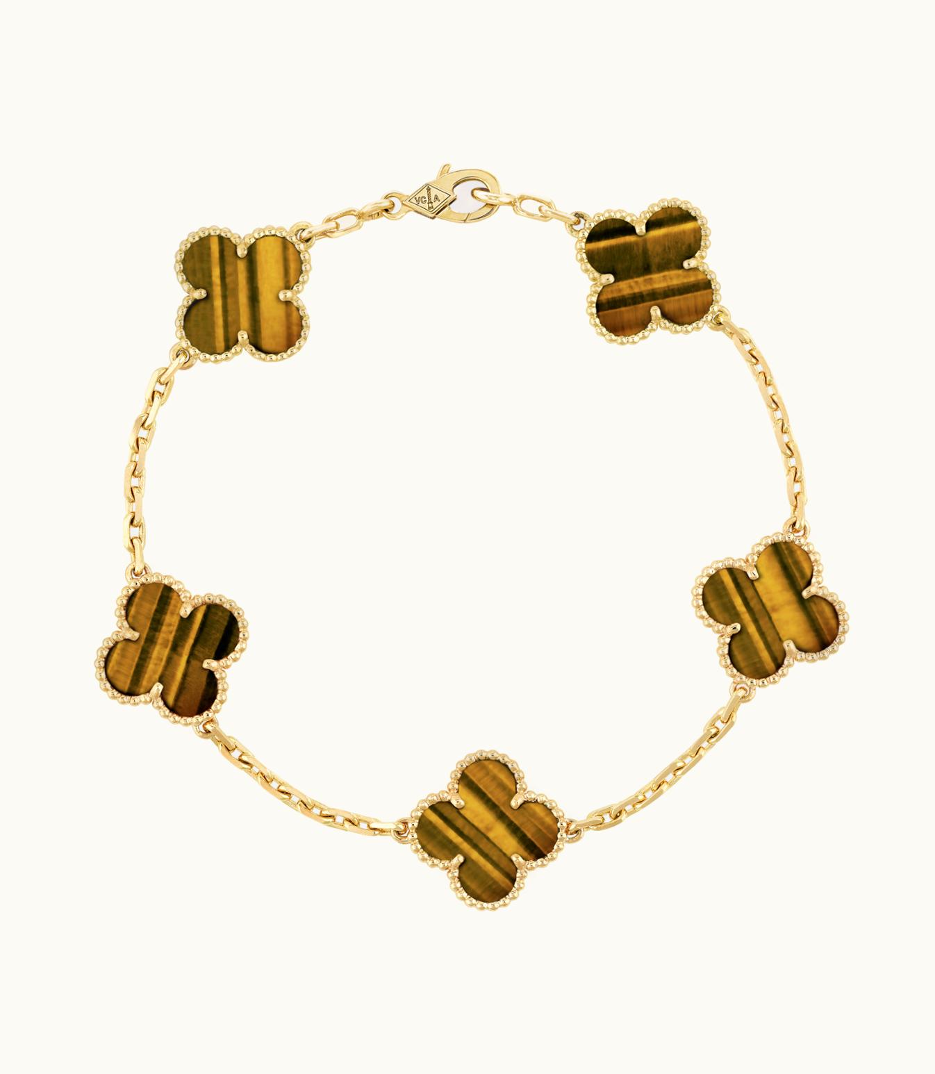 Van Cleef & Arpels Vintage Alhambra Bracelet, 5 Motifs, 18k Yellow Gold, Tiger's Eye