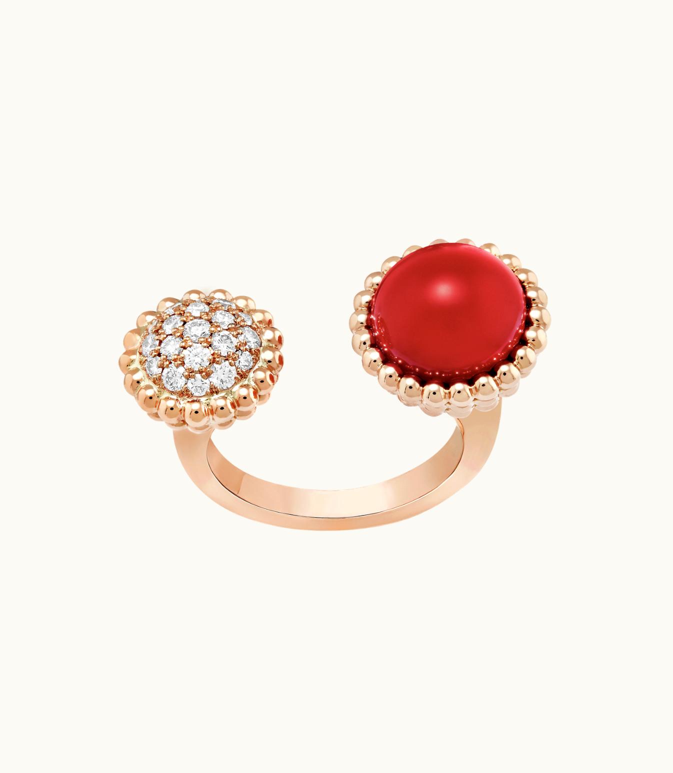 Van Cleef & Arpels Perlée Couleurs Between the Finger Ring, 18k Rose Gold, Carnelian, Diamonds