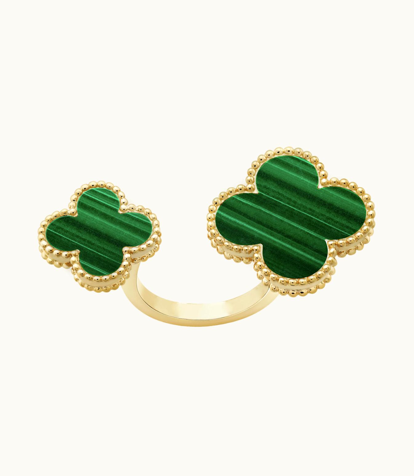 Van Cleef & Arpels Magic Alhambra Between the Finger Ring, 18k Yellow Gold, Malachite