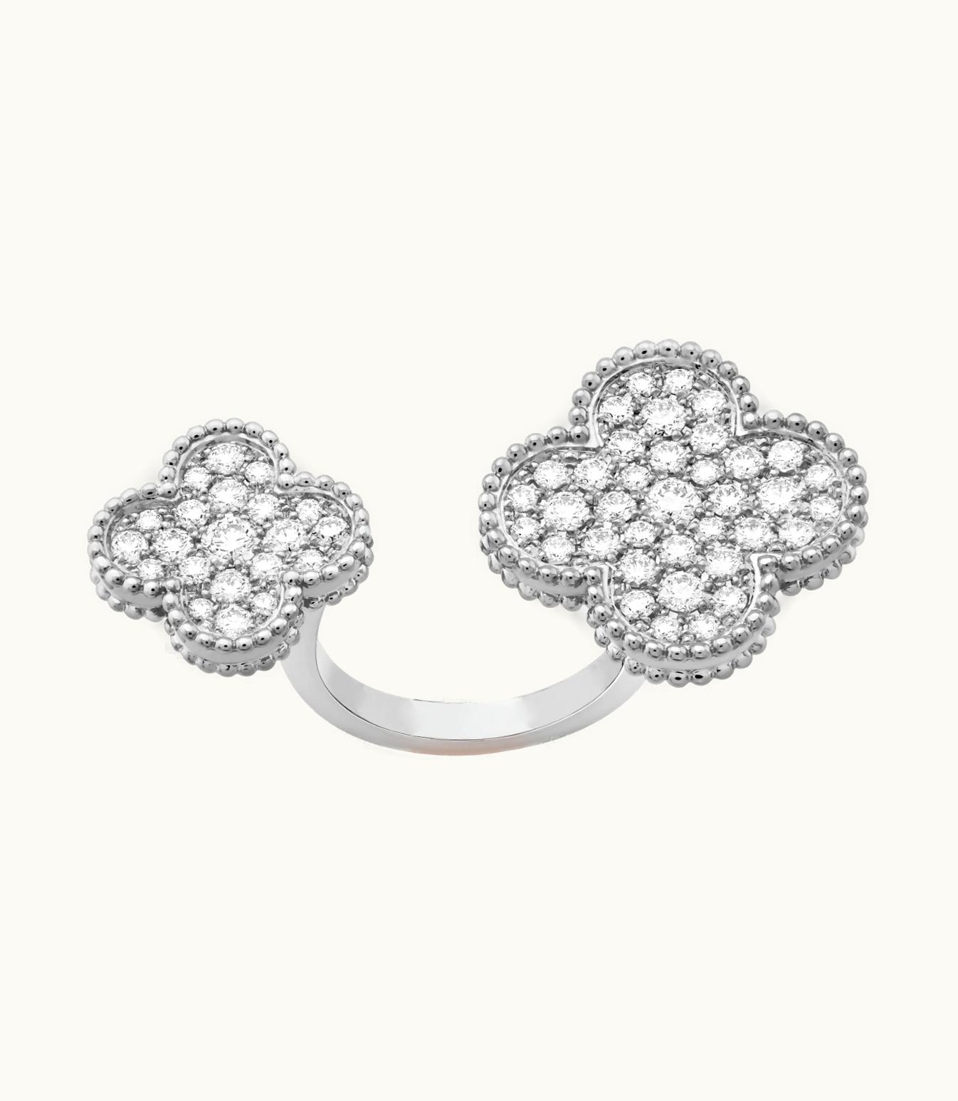 Van Cleef & Arpels Magic Alhambra Between the Finger Ring, Rhodium Plated 18k White Gold, Diamonds