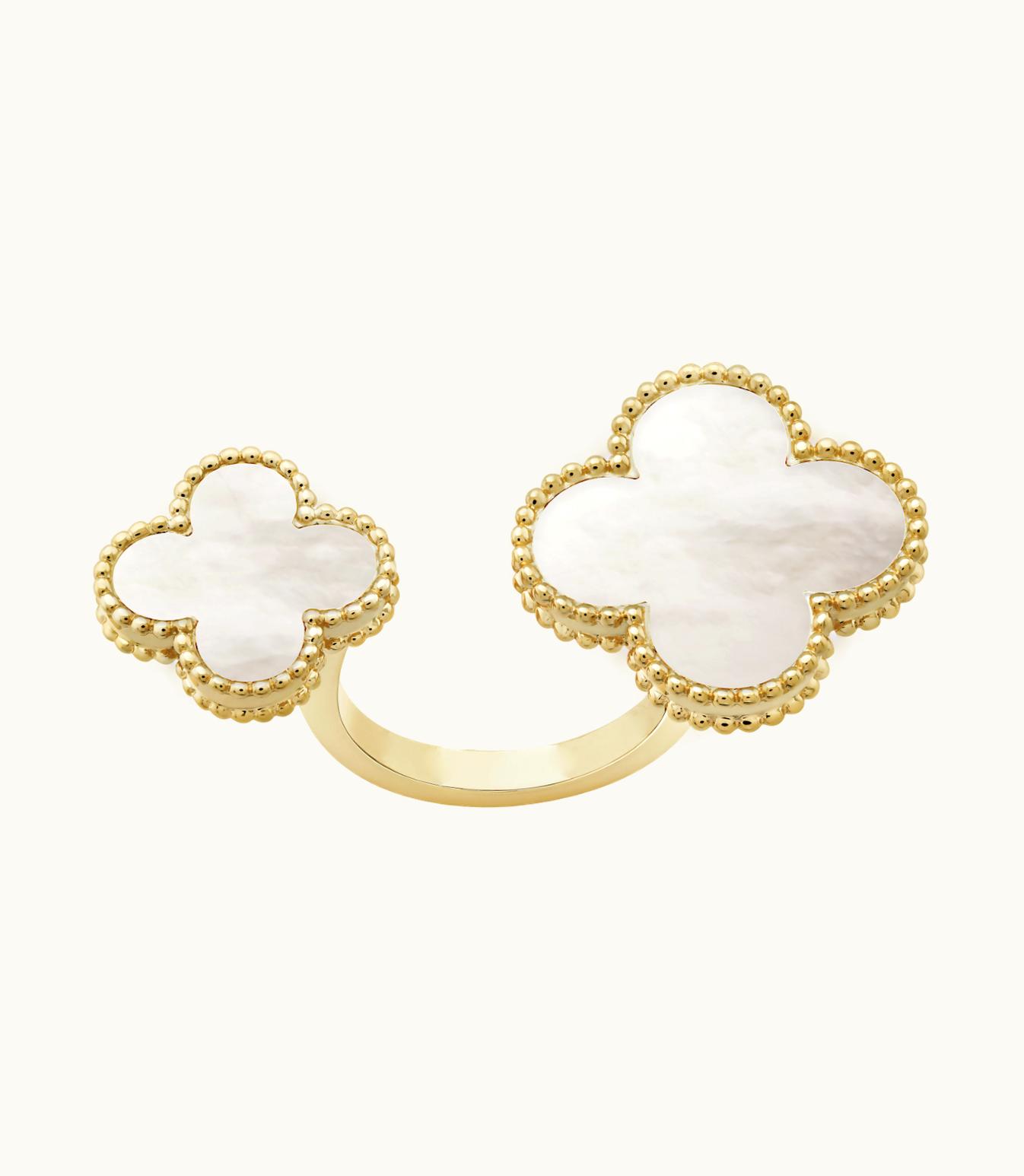 Van Cleef & Arpels Magic Alhambra Between the Finger Ring, 18k Yellow Gold, White Mother-of-pearl