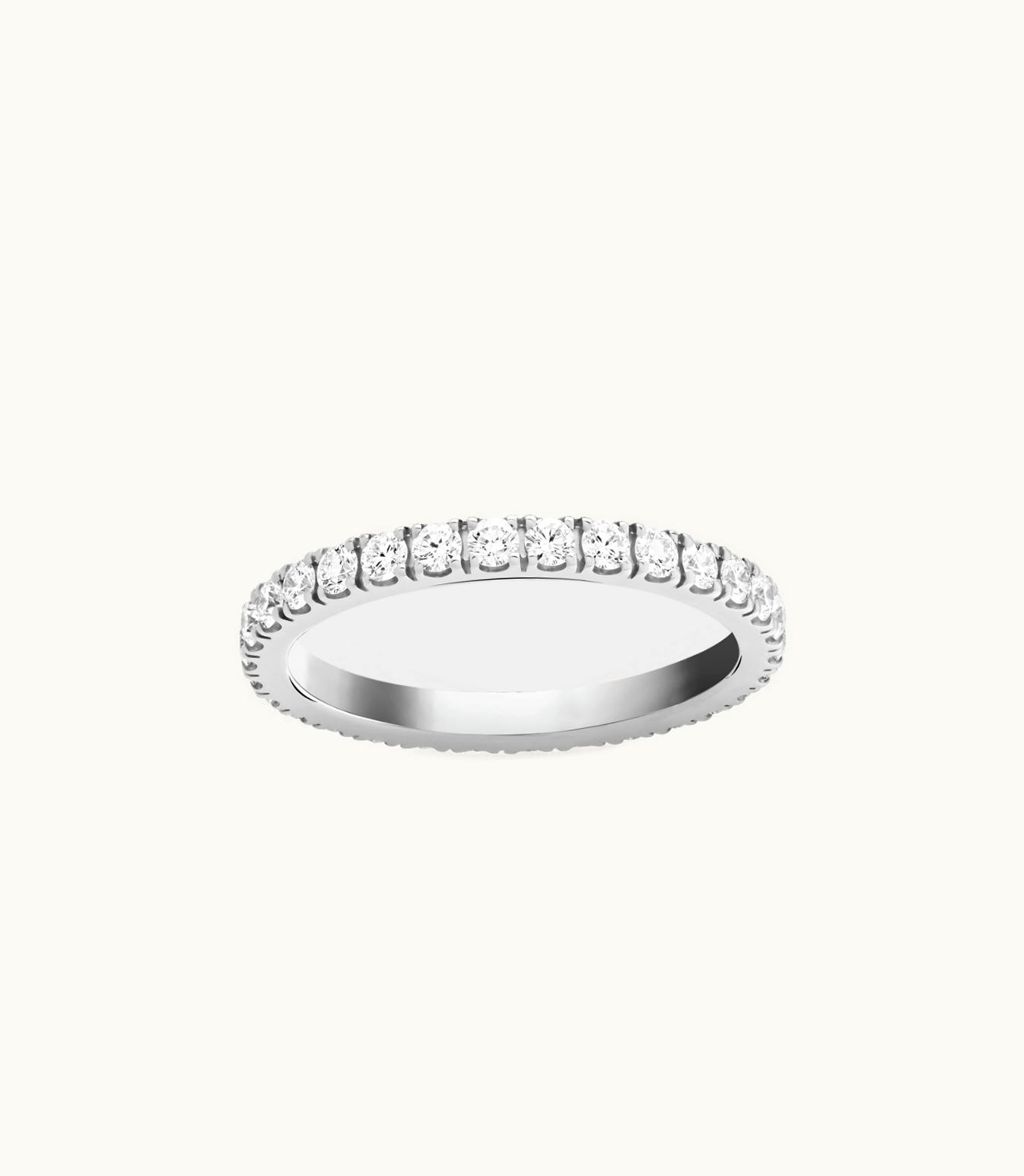 Van Cleef & Arpels Félicité Wedding Band 2.1 Mm, Rhodium Plated 18k White Gold, Round Diamonds