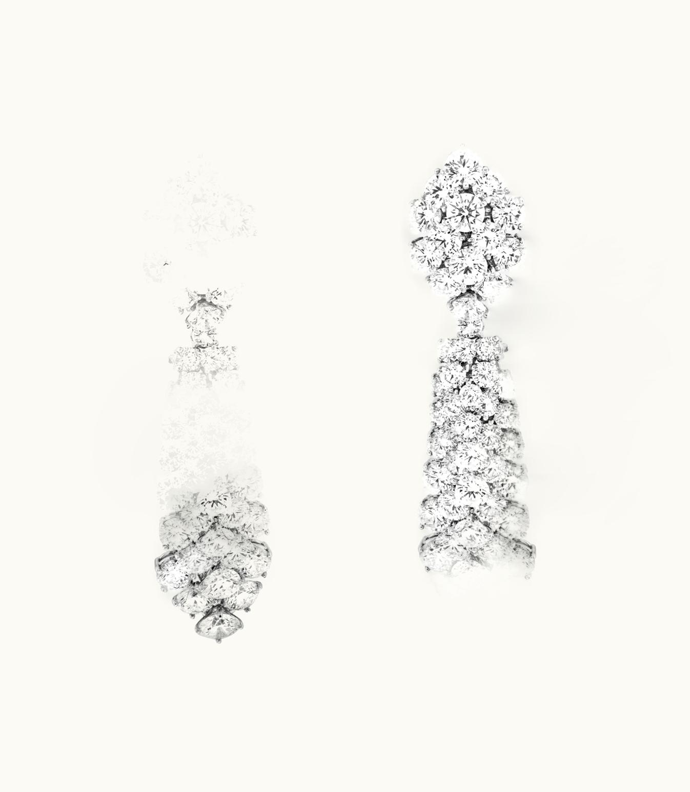 Van Cleef & Arpels À Cheval Earrings with Detachable Pendants, Large Model. Platinum, Rhodium Plated 18k White Gold, Diamonds