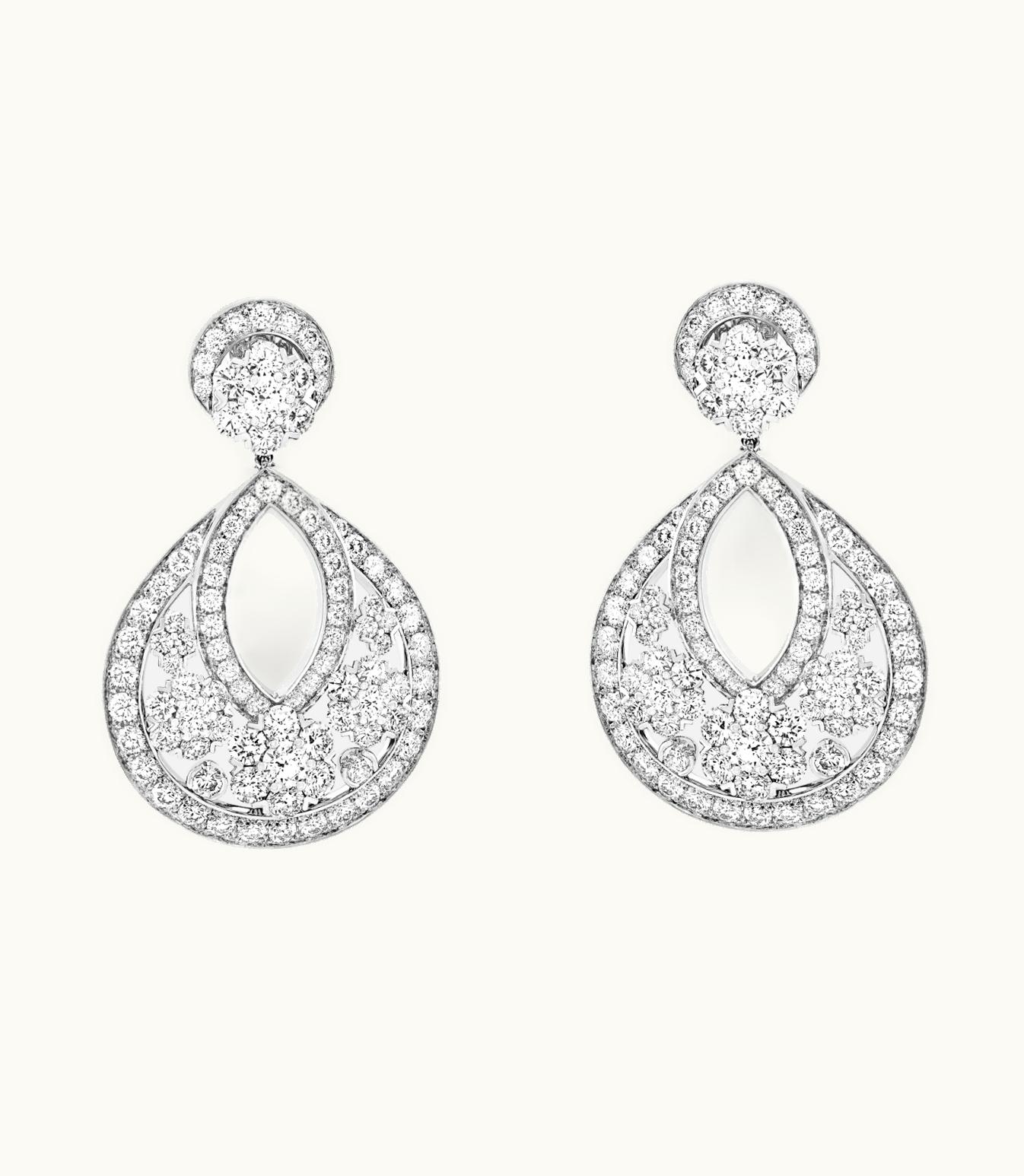 Van Cleef & Arpels Snowflake Earrings, Large Model. Platinum, Rhodium Plated 18k White Gold, Diamonds