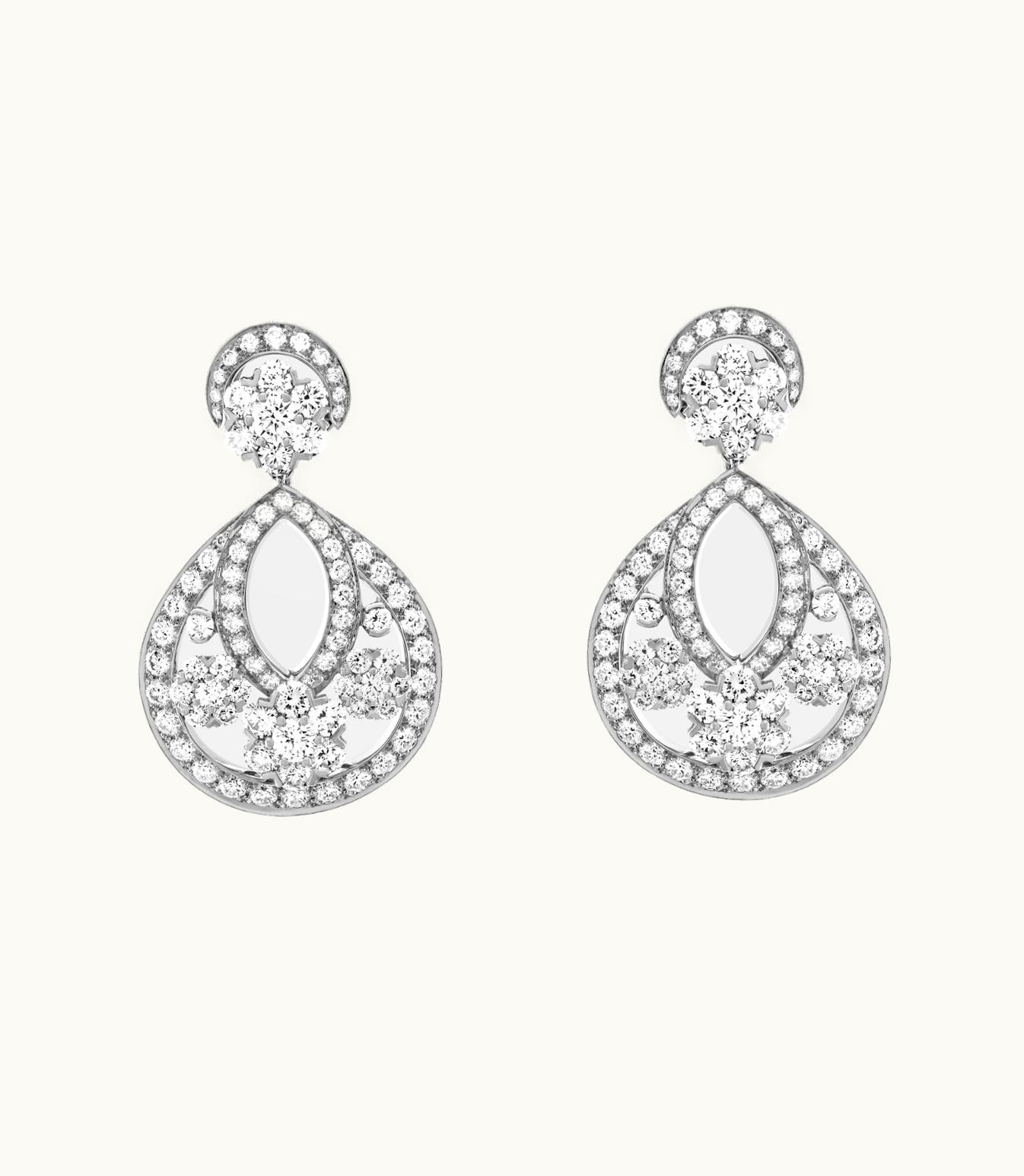 Van Cleef & Arpels Snowflake Earrings, Small Model. Platinum, Rhodium Plated 18k White Gold, Diamonds
