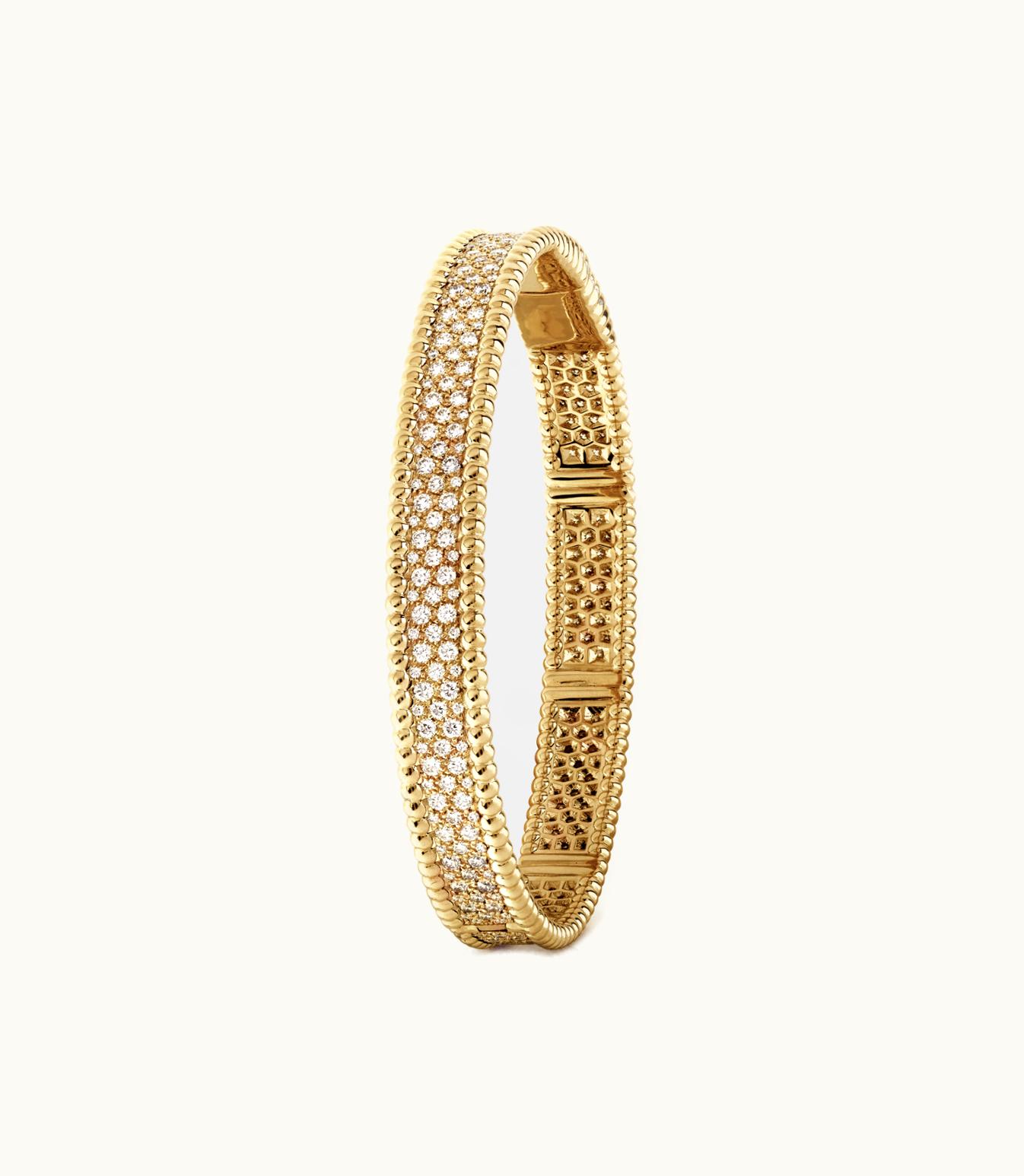 Van Cleef & Arpels Perlée Diamonds Bracelet, 3 Rows, 18k Yellow Gold, Diamonds, Medium Model