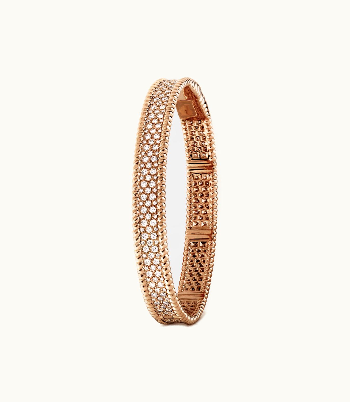 Van Cleef & Arpels Perlée Diamonds Bracelet, 3 Rows, 18k Rose Gold, Diamonds, Medium Model