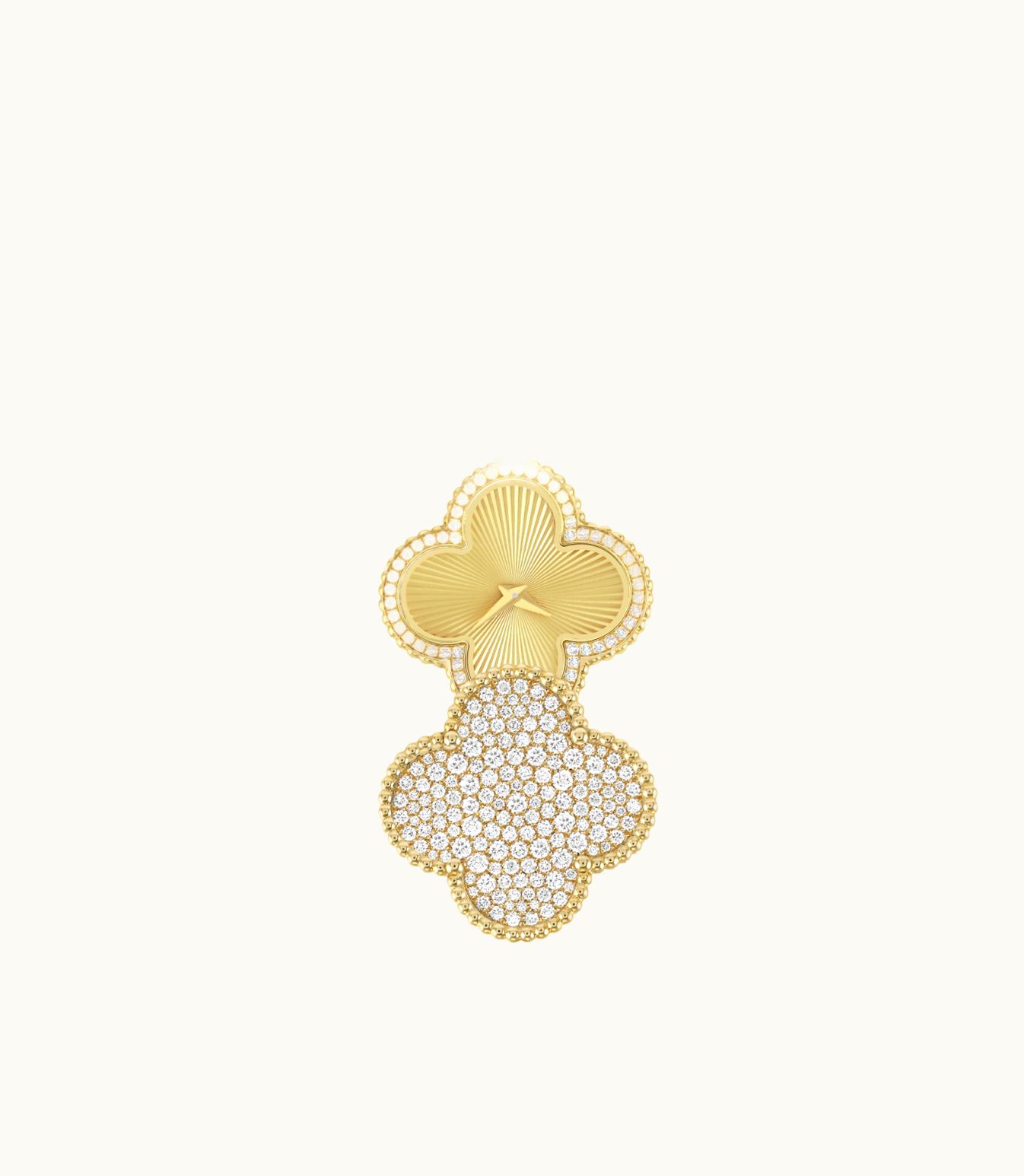 Van Cleef & Arpels Alhambra Secret Pendant Watch, 18k Yellow Gold, Diamonds, Quartz Movement