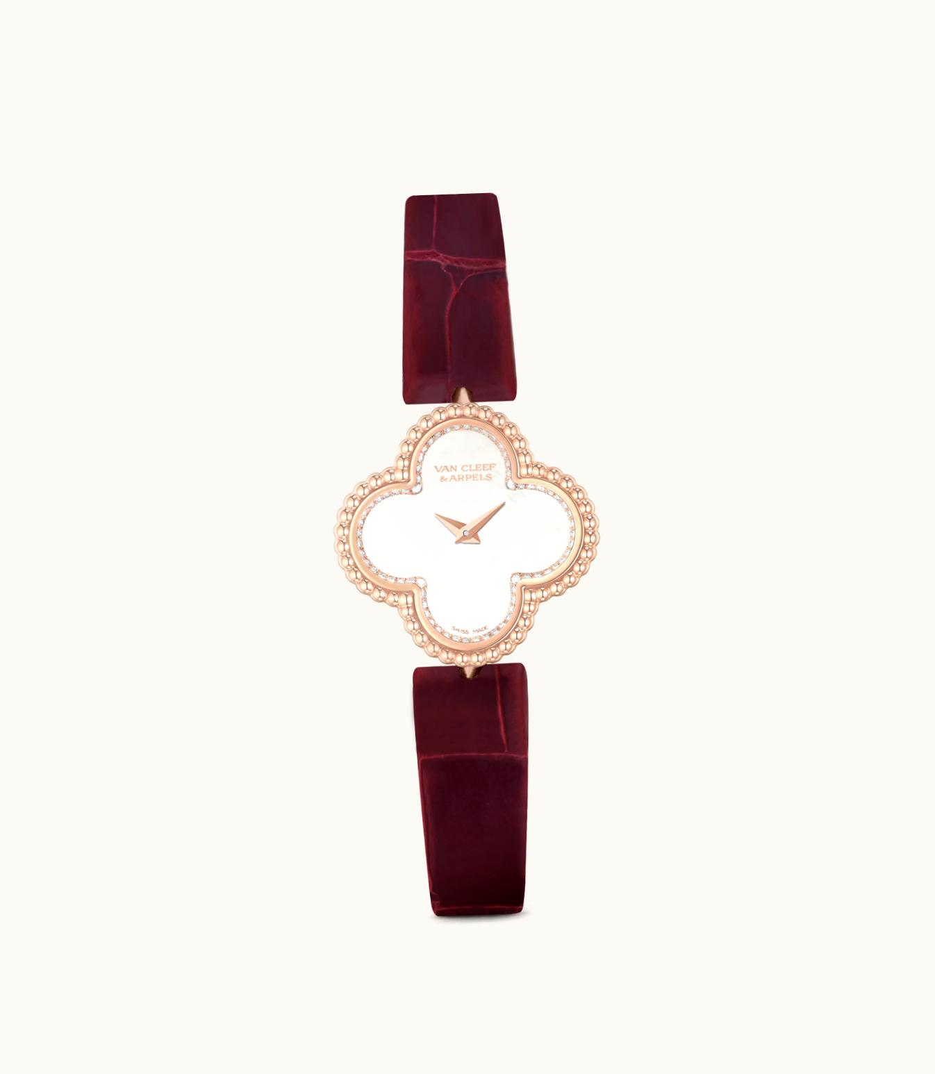 Van Cleef & Arpels Sweet Alhambra Watch, 18k Rose Gold, Diamonds, White Mother-of-pearl, Quartz Movement