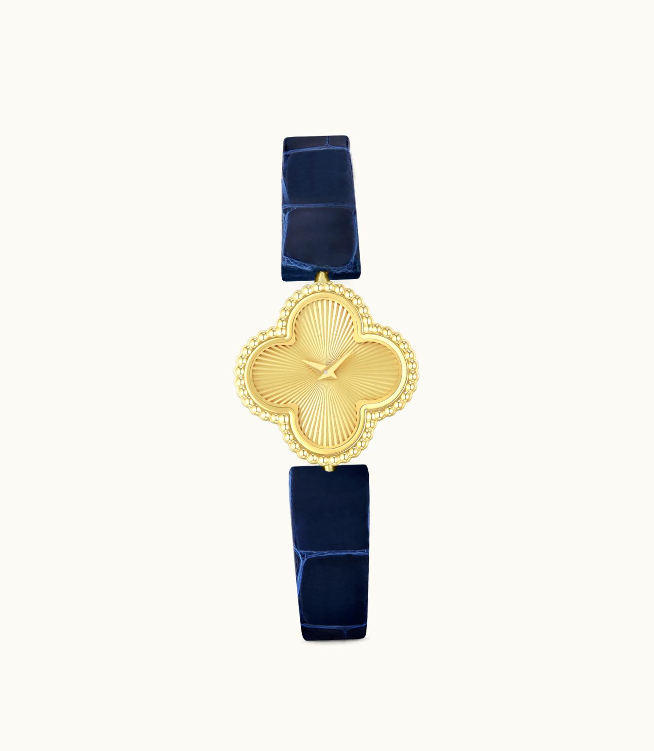 Van Cleef & Arpels Sweet Alhambra Watch, Guilloché 18k Yellow Gold, Quartz Movement