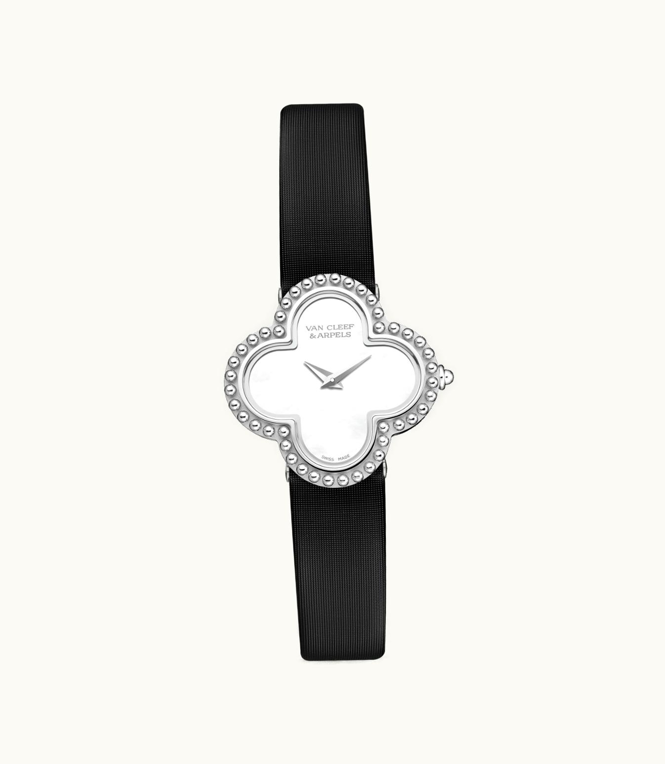 Van Cleef & Arpels Alhambra Watch, Small Model, Rhodium Plated 18k White Gold, Mother-of-pearl, Quartz Movement