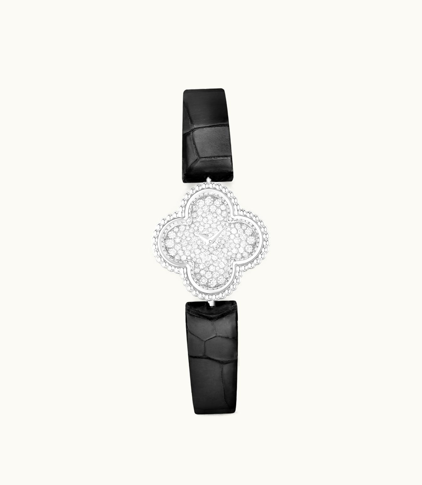 Van Cleef & Arpels Sweet Alhambra Watch, Rhodium Plated 18k White Gold, Diamonds, Quartz Movement