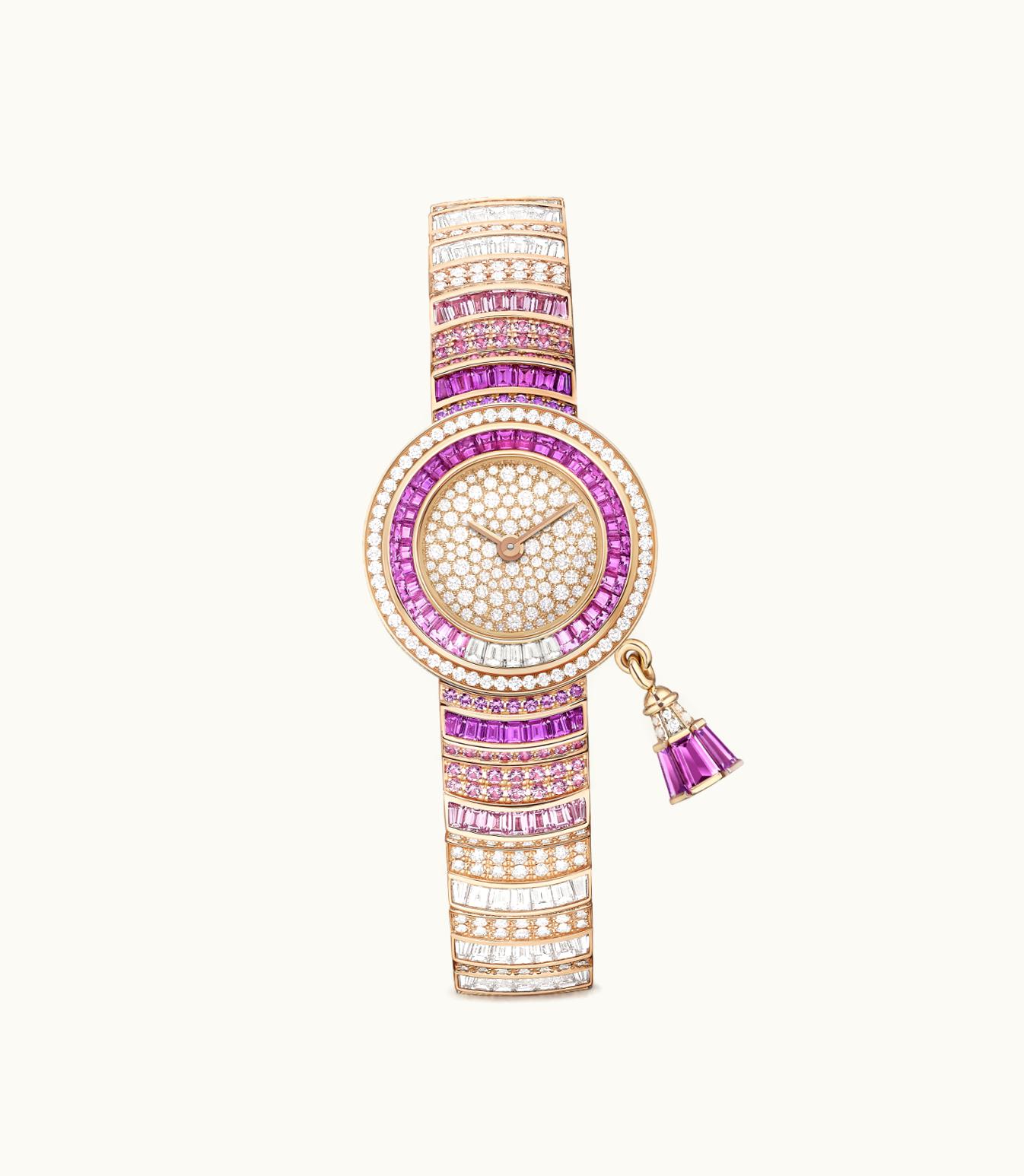 Van Cleef & Arpels Sweet Charms Watch, 18k Rose Gold, Diamonds, Pink Sapphires, Quartz Movement