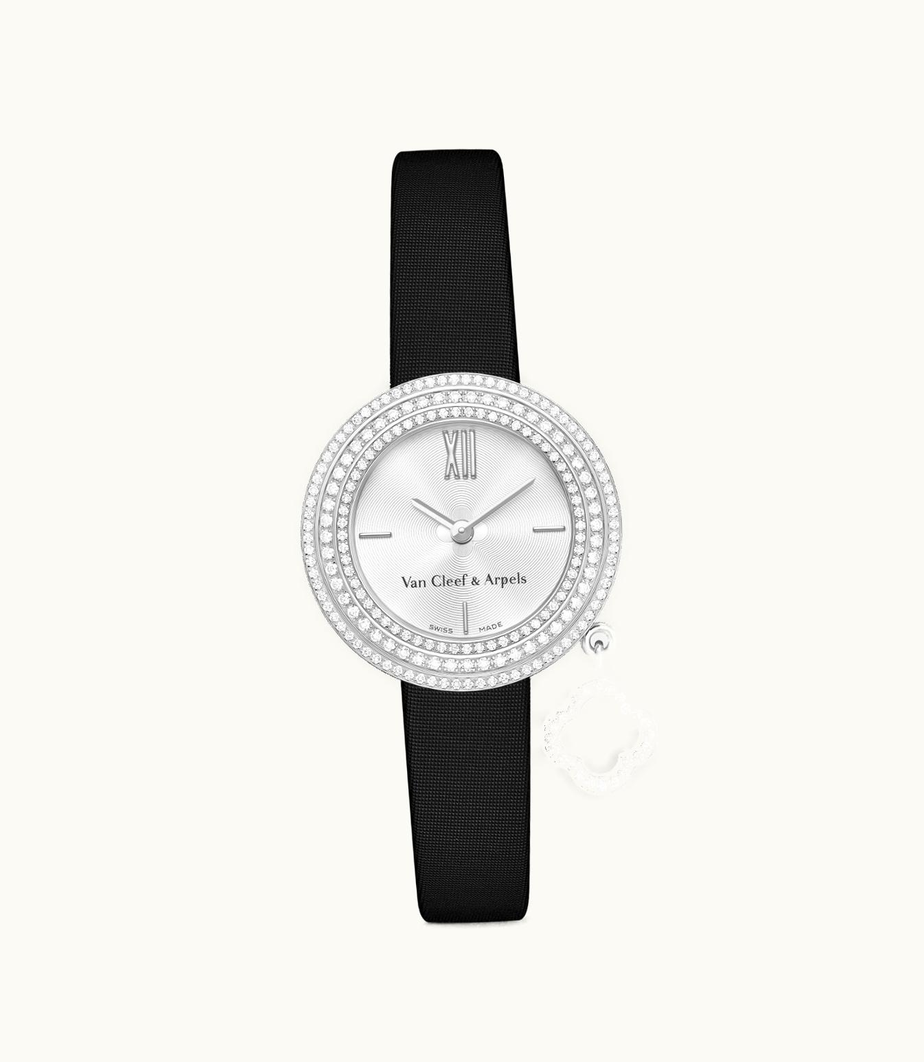 Van Cleef & Arpels Charms Watch, 25 Mm, Rhodium Plated 18k White Gold, Diamonds, Lacquer, Quartz Movement VCARO29900