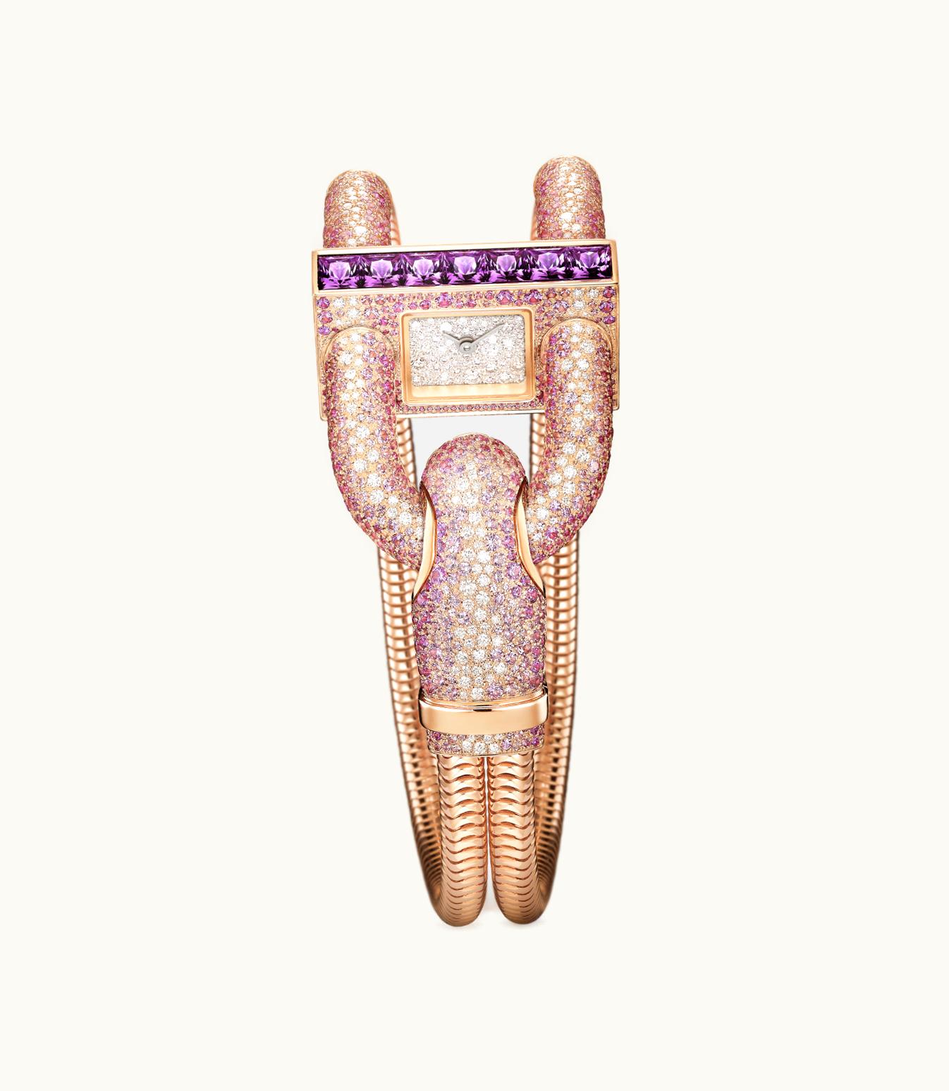 Van Cleef & Arpels Cadenas Watch, 18k Rose Gold, Diamonds, Pink Sapphires, Quartz Movement