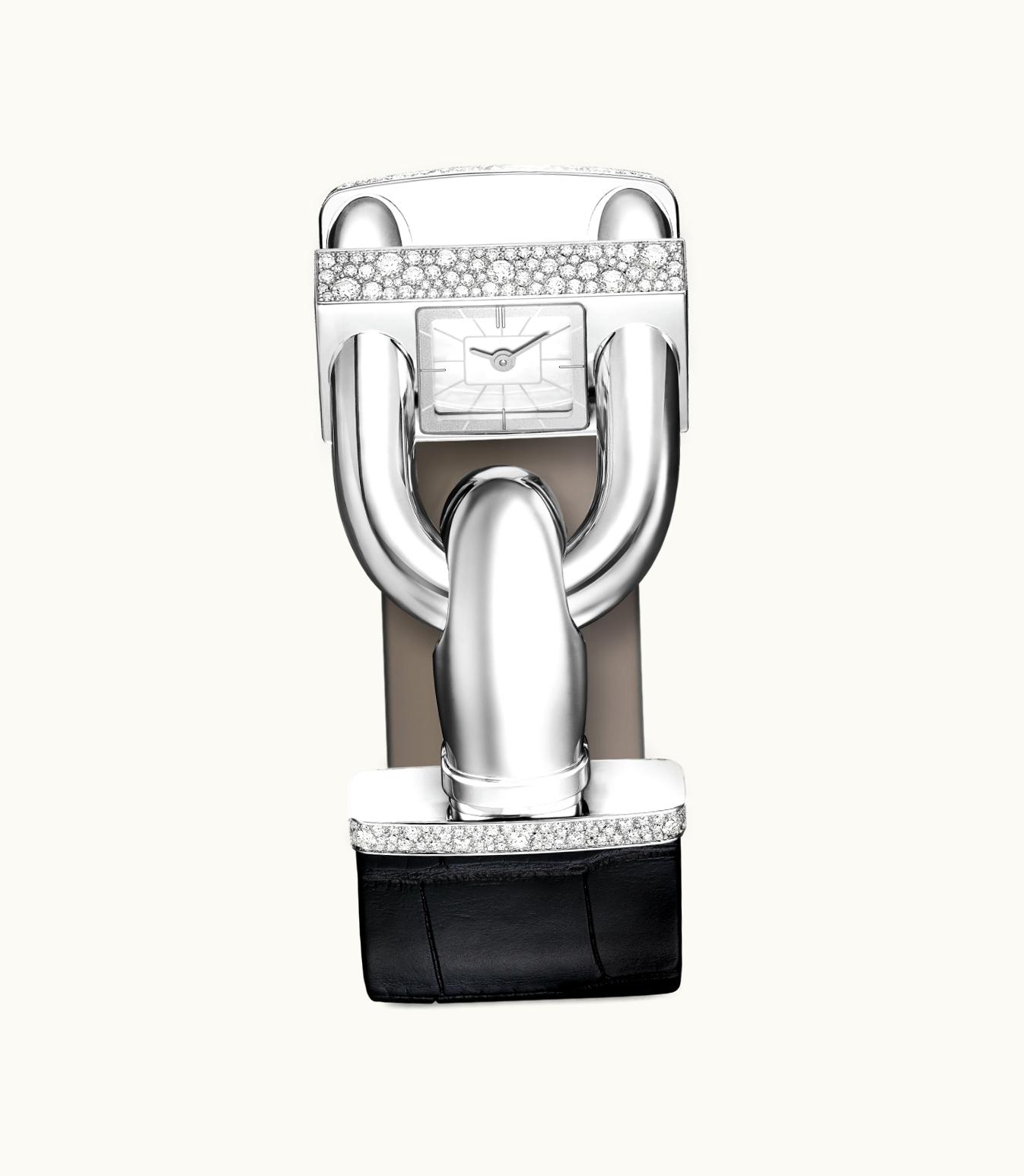 Van Cleef & Arpels Cadenas Watch, Rhodium Plated 18k White Gold, Diamonds, Mother-of-pearl, Quartz Movement