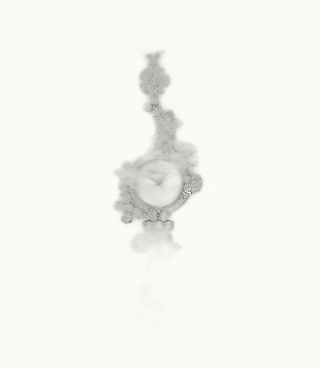 Folie Des Prés High Jewelry Watch. Rhodium Plated 18k White Gold, Diamonds, Mother Of Pearl, Quartz Movement