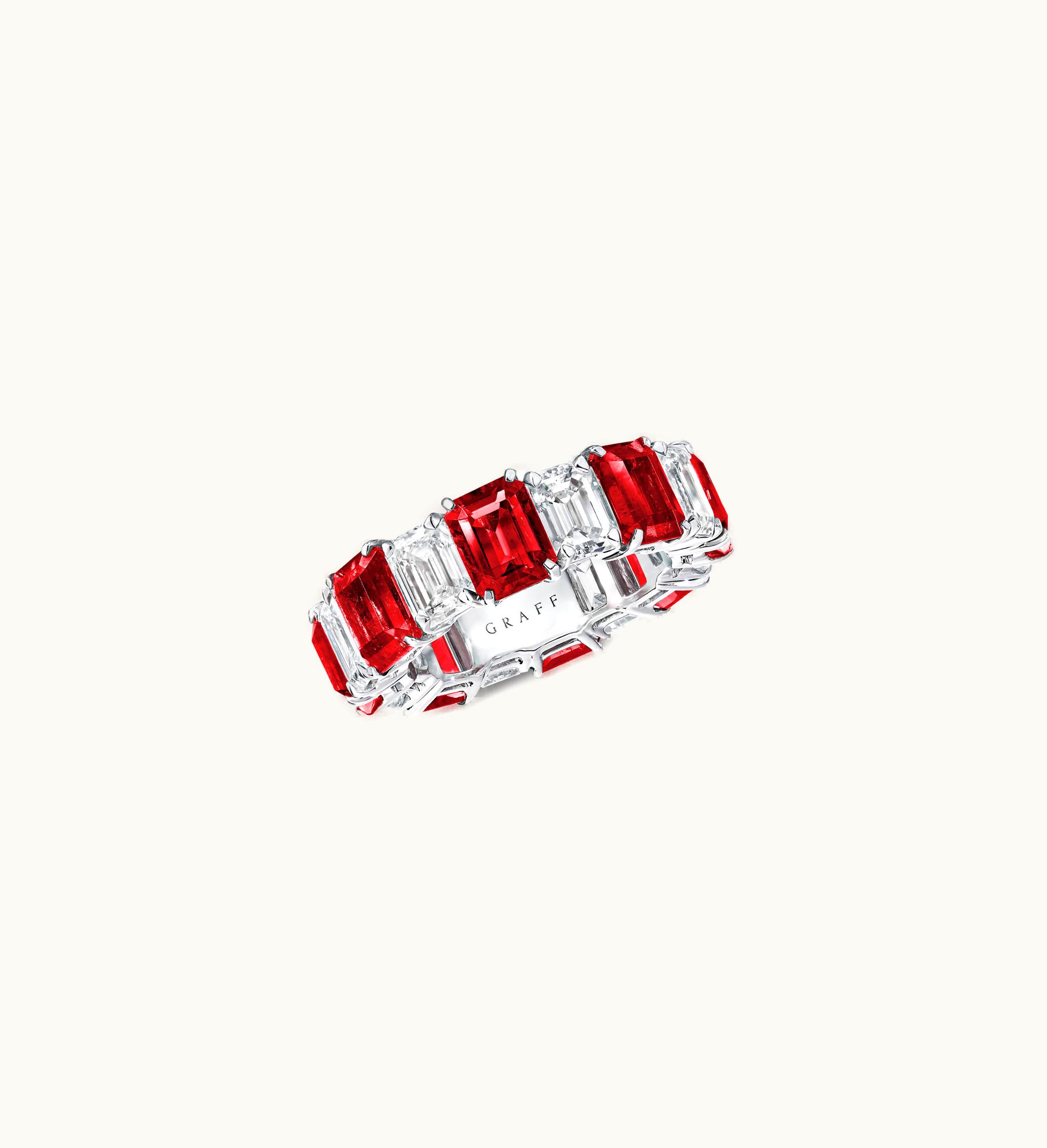 Graff Graff Emerald Cut Ruby And Diamond Wedding Band