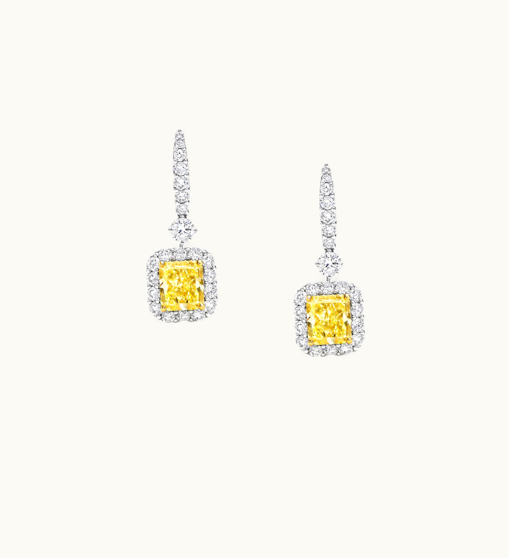 Graff Graff Icon Radiant Cut Yellow And White Diamond Earrings