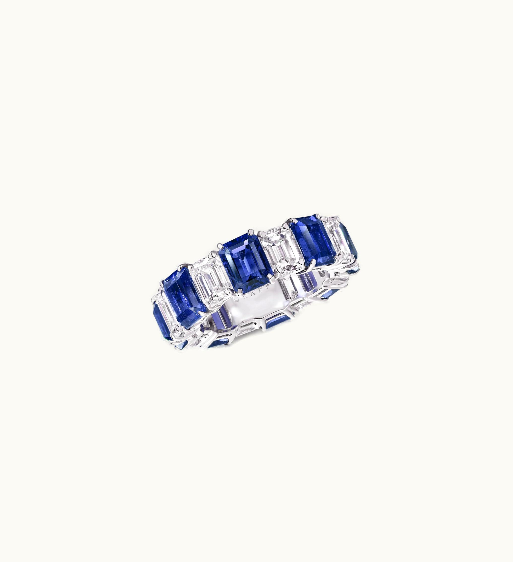 Graff Graff Emerald Cut Sapphire And Diamond Wedding Band