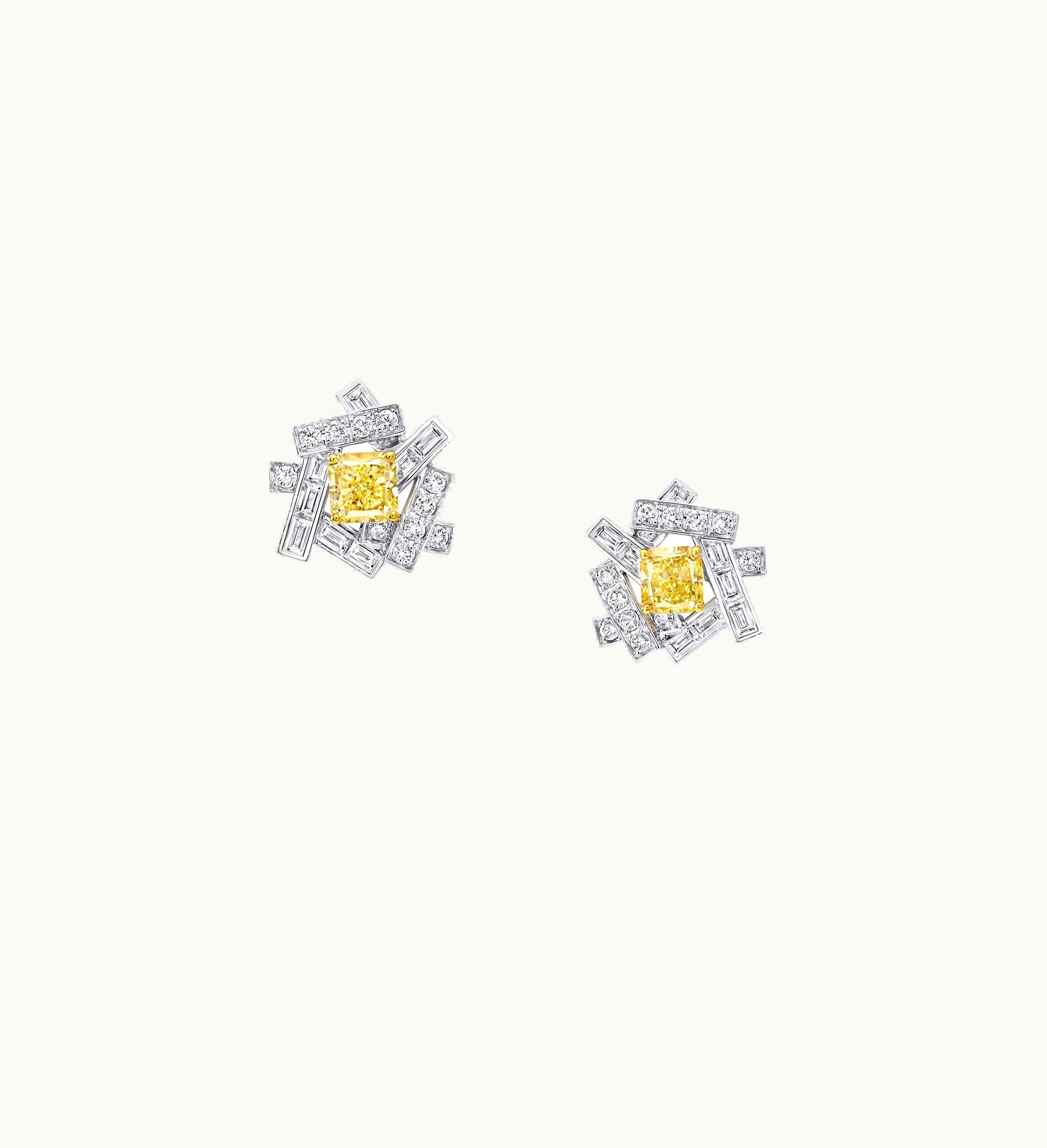 Graff Threads Yellow And White Diamond Stud Earrings