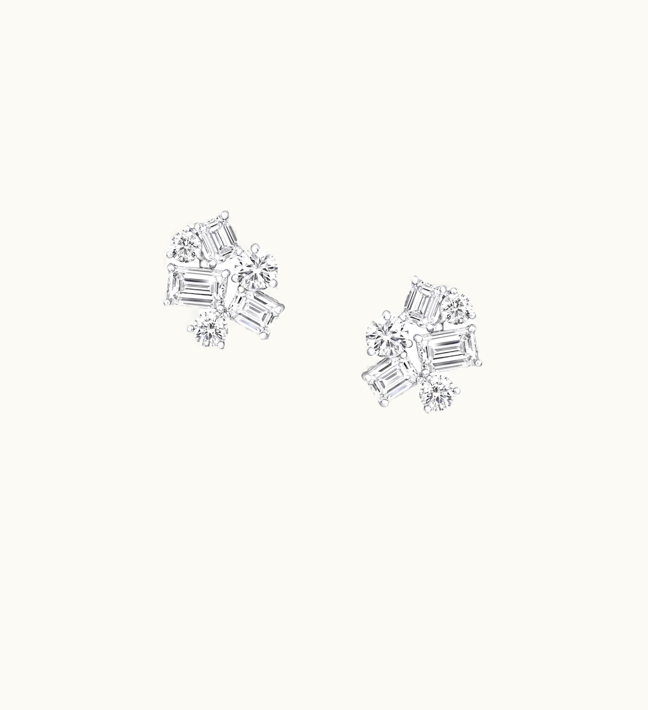 Graff Emerald Cut And Round Diamond Stud Earrings