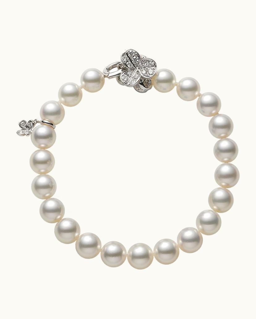 Mikimoto Mikimoto Fortune Leaves Collection Akoya Cultured Pearl Bracelet With Diamonds In 18K White Gold