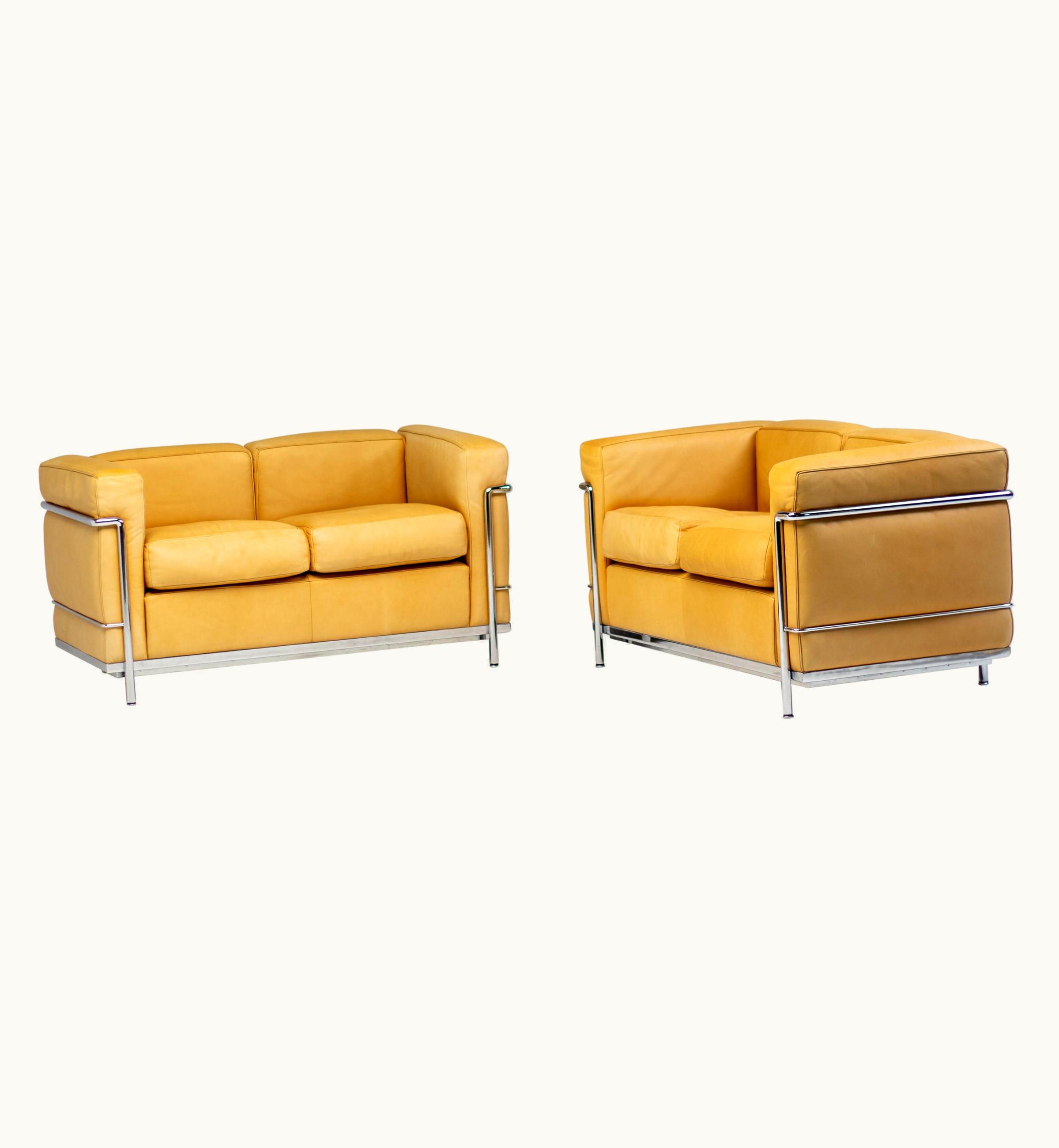 Charlotte Perriand;Le Corbusier;Pierre Jeanneret Charlotte Perriand;Le Corbusier;Pierre Jeanneret Pair Of Le Corbusier LC2 3-Seater Sofa By Cassina In Natural Leather