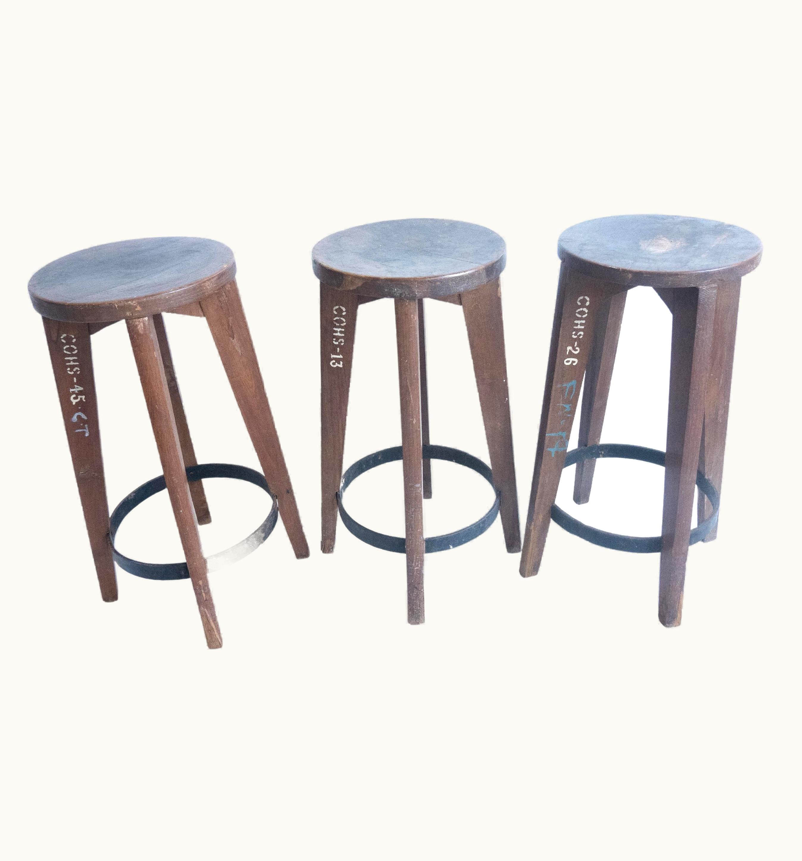 Pierre Jeanneret Pierre Jeanneret Set Of 3, Pierre Jeanneret Teak Stools
