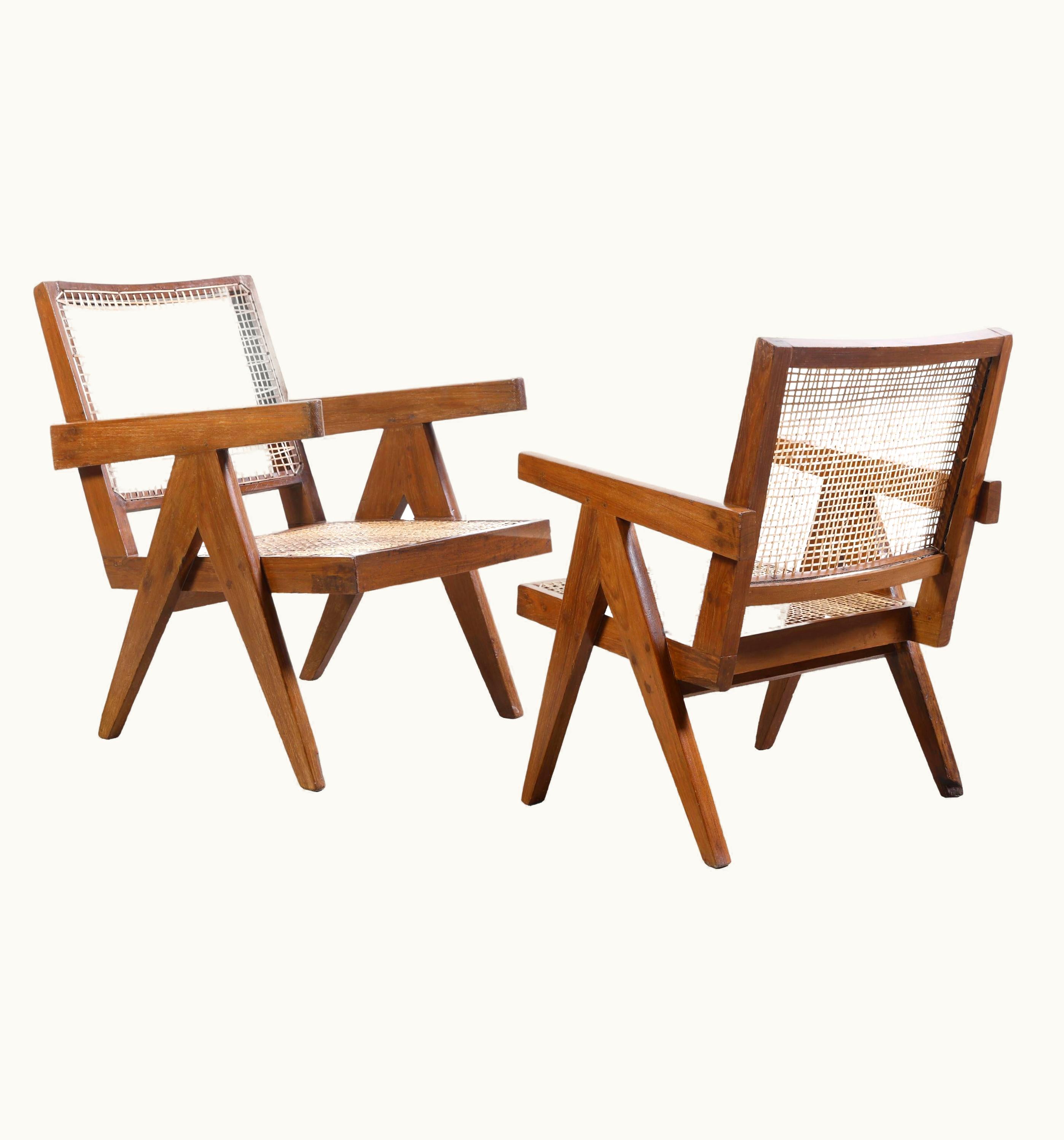 Pierre Jeanneret Pierre Jeanneret PJ-SI-29-A Pair Easy Chairs / Authentic Mid-Century Chandigarh