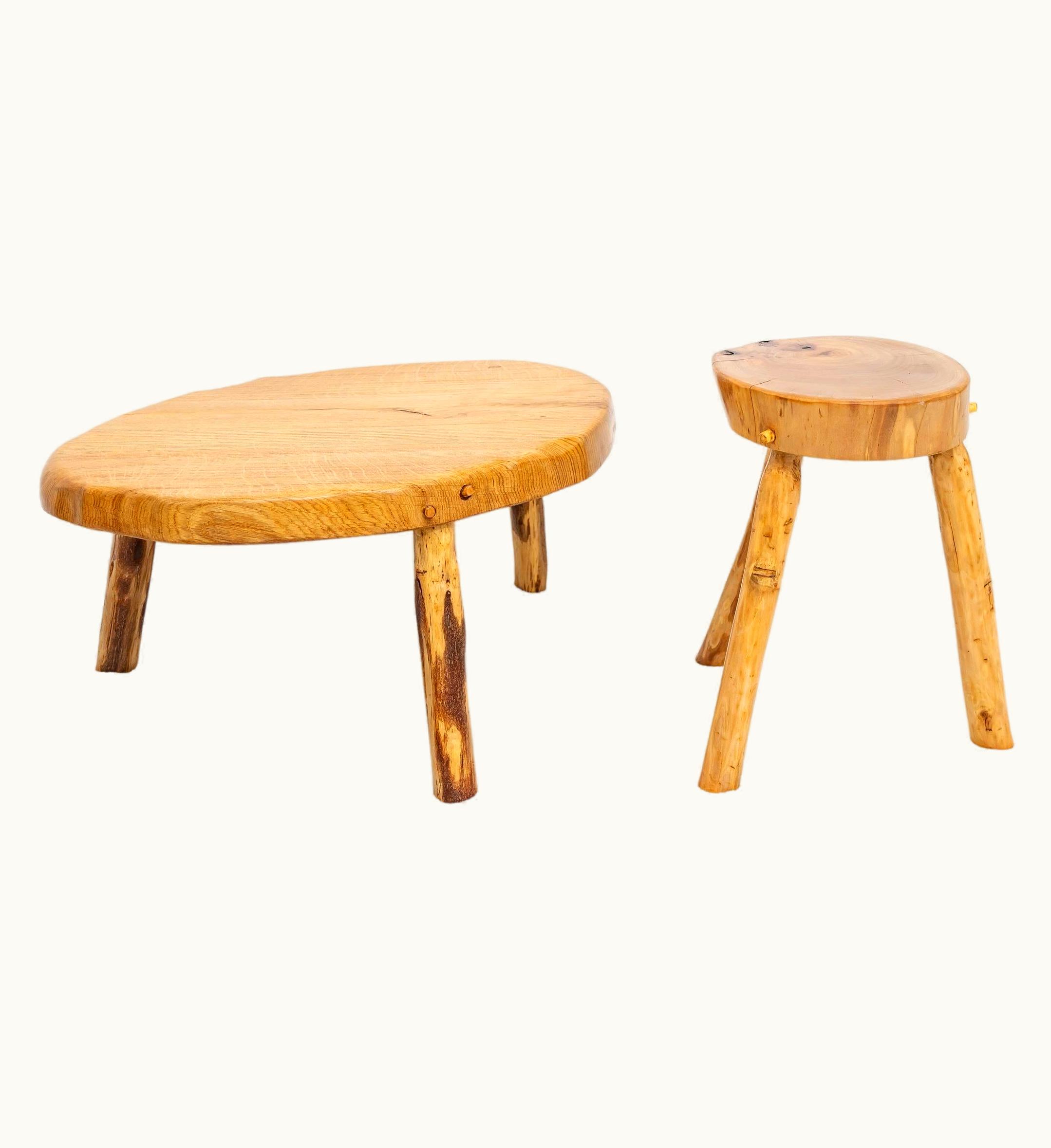 Pierre Jeanneret Pierre Jeanneret Solid Wood Set - Stools & Table - Jean Prouvé & Pierre Janneret - Period: XXth